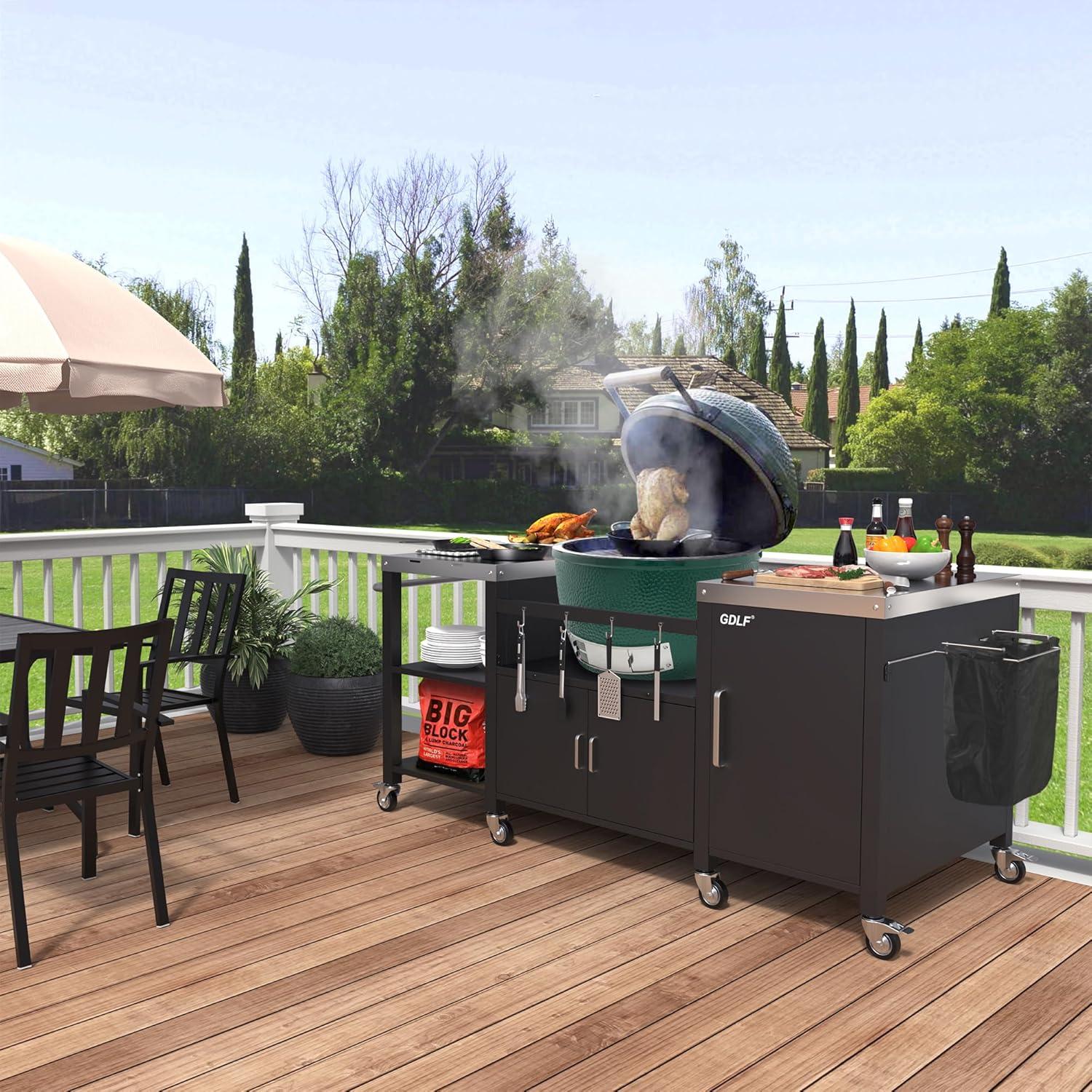 Grill Table, Metal Grill Cart Compatible with XL Big Green Egg,Big Joe,Primo XL