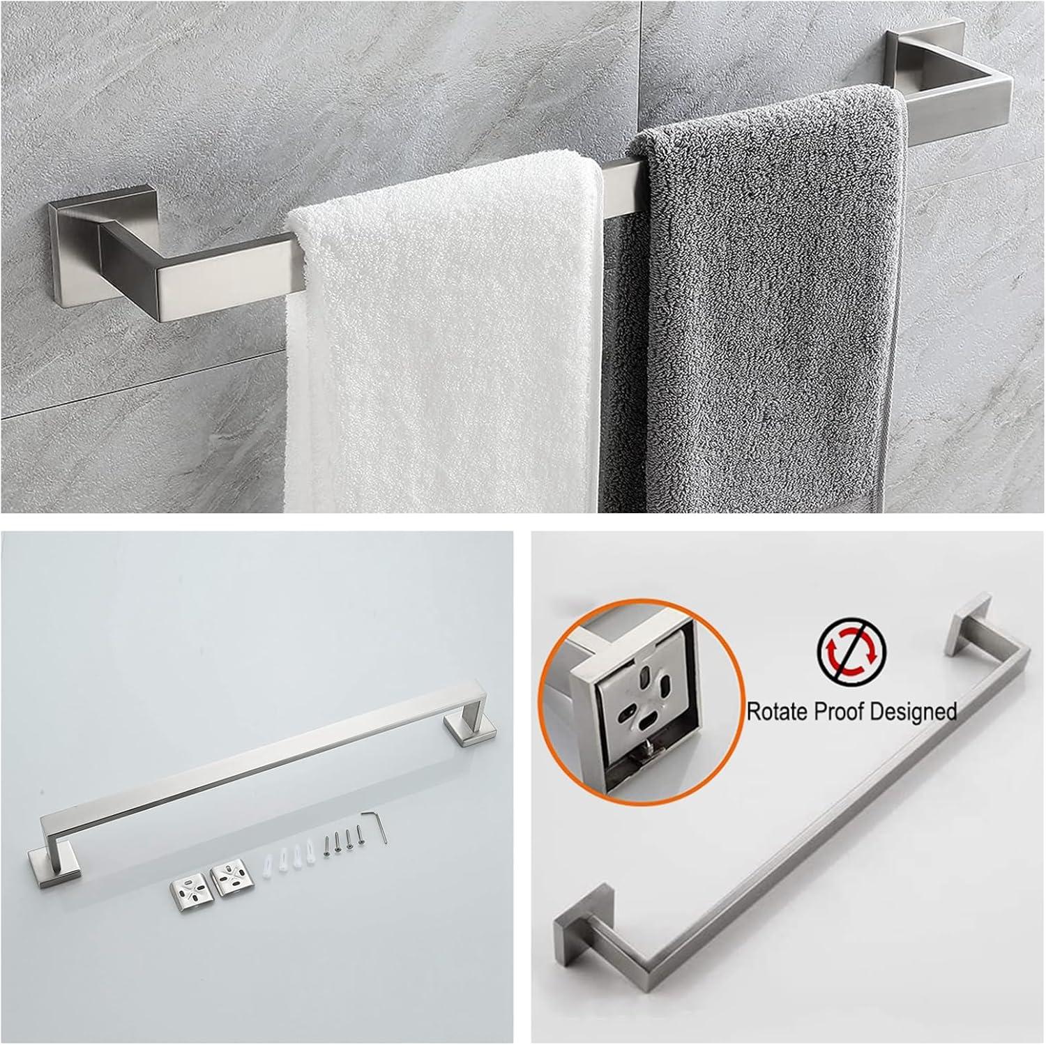 10-Pieces Bathroom Hardware Set Brush Nickel Bathroom Accessories Set SUS304 Towel Bar Set Includes 2 Towel Bar-24 Inch+2 Towel Holder+2 Toilet Paper Holder+4 Towel Hook (10, Brush Nickel)