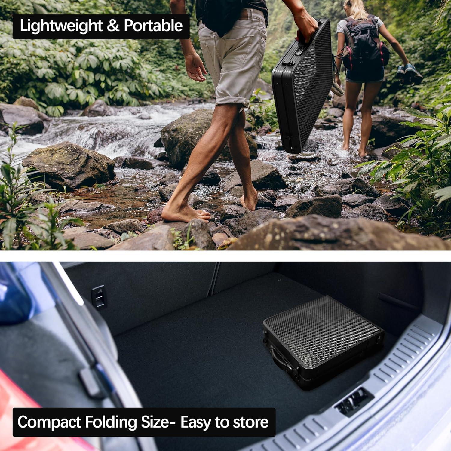 Black Aluminum Folding Camping Grill Table with Adjustable Height