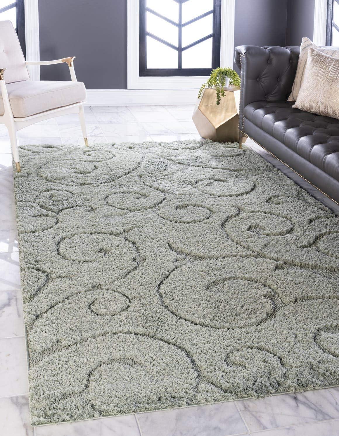 Unique Loom Floral Shag Collection Area Rug - Carved (5' 1" x 8' Rectangle Green)