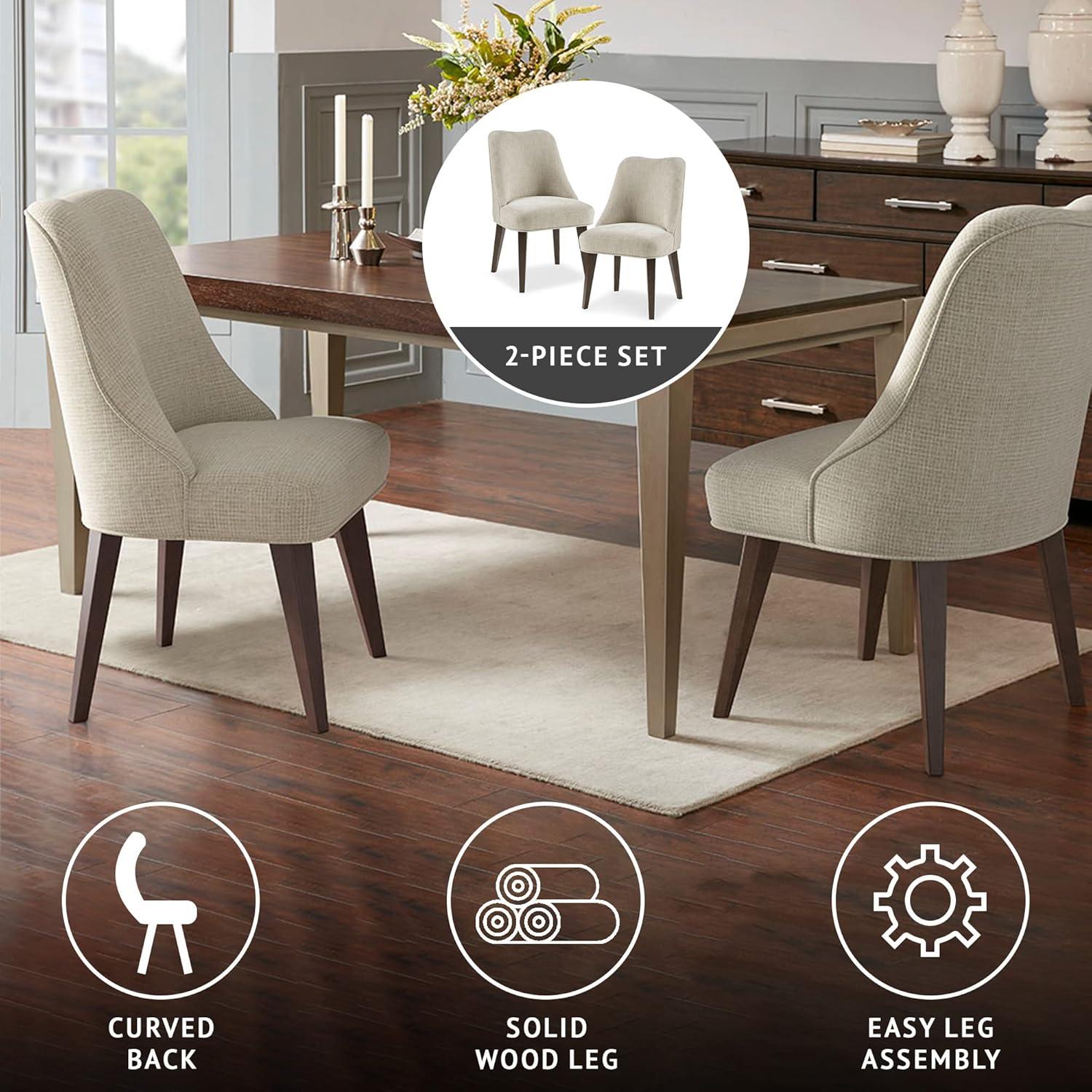 Beige Upholstered Dining Chairs with Dark Wood Legs, Set of 2