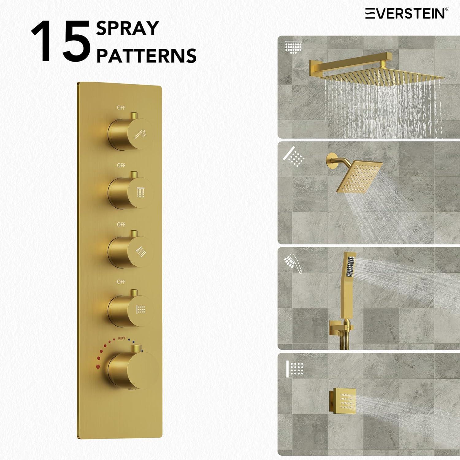 DualJetSpa 16-Inch Rainfall Shower System with Handheld Spray, Dual Showerheads, 6 Body Jets, and Thermostatic Valve