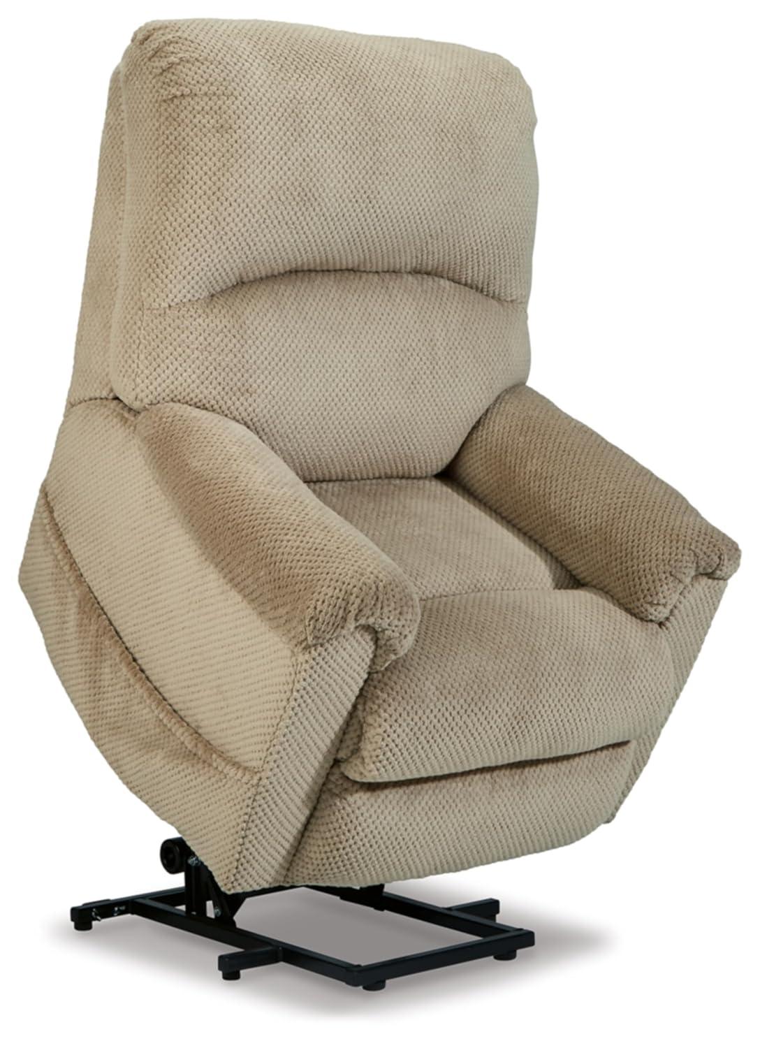 Beige Faux Leather Power Lift Recliner with USB Ports