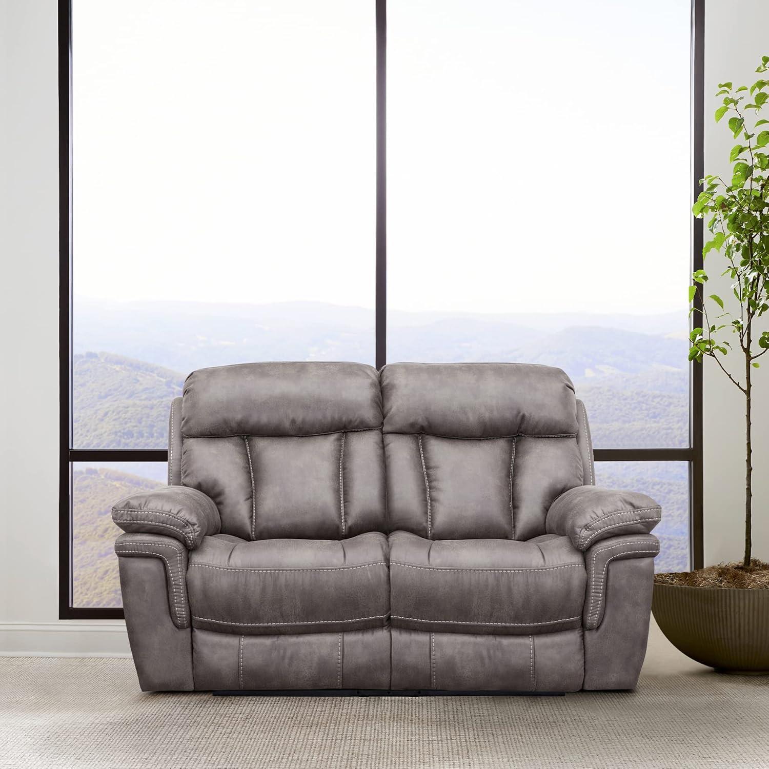 Grayson 66" Gray Leather Power Reclining Loveseat with Pillow-Top Arms