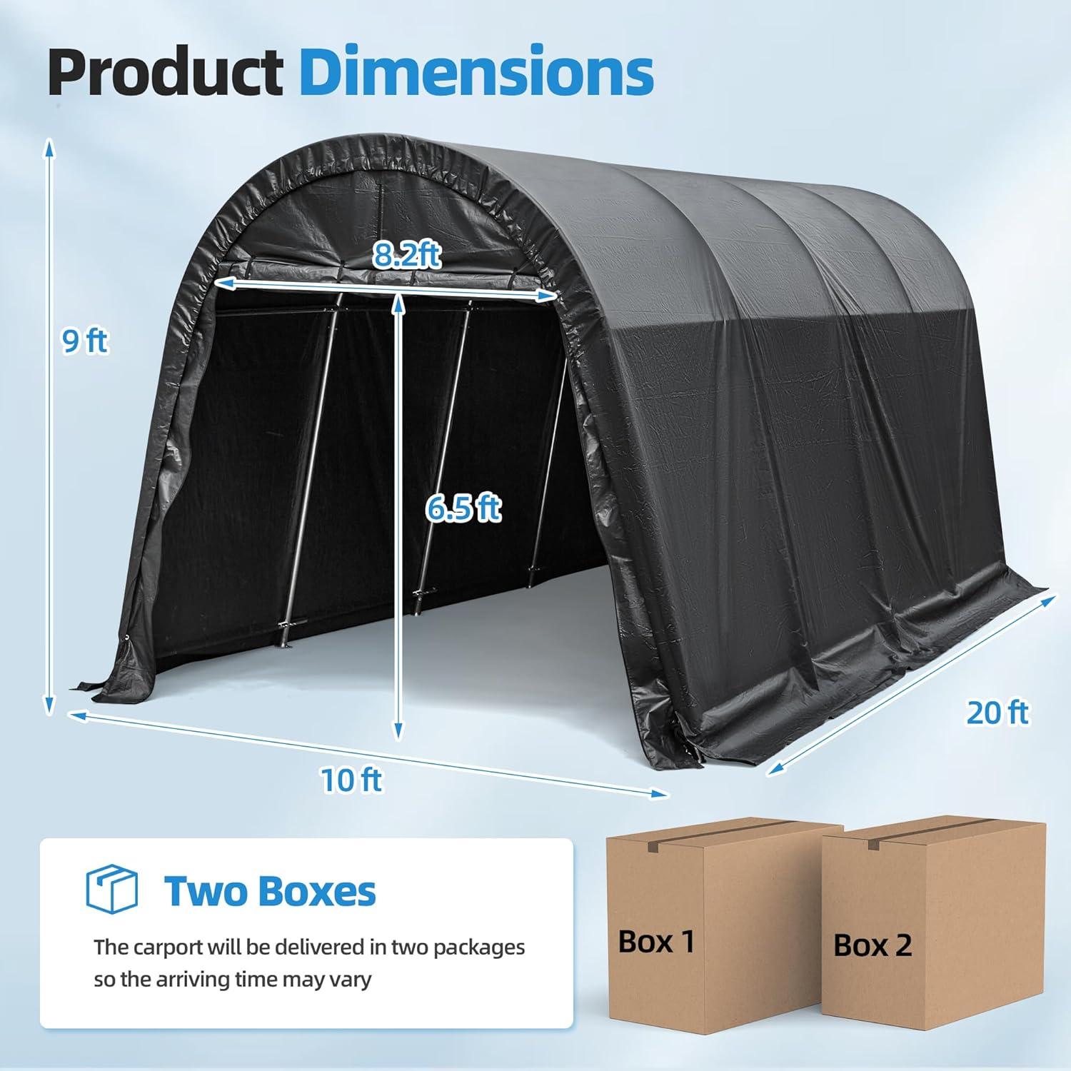 EROMMY Erommy 10 Ft. W x 20 Ft. D Galvanized Steel Portable Garage, Anti-Snow Carport, Storage Shed Canopy