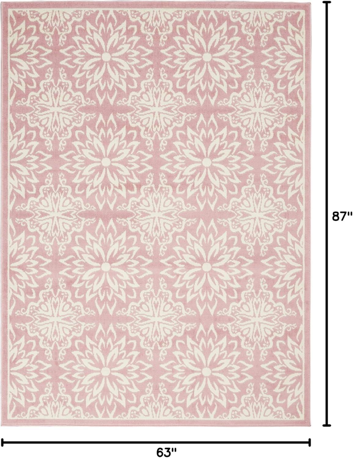 Nourison Jubilant Geometric Floral Ivory/Pink 5'3" x 7'3" Area Rug, (5' x 7')