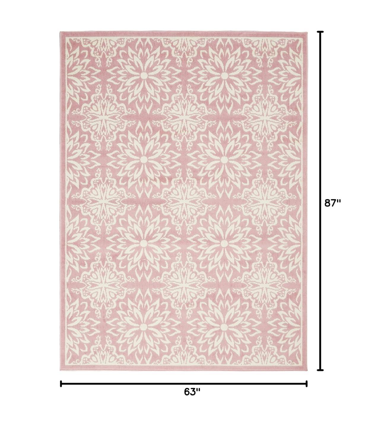 Nourison Jubilant Geometric Floral Ivory/Pink 5'3" x 7'3" Area Rug, (5' x 7')