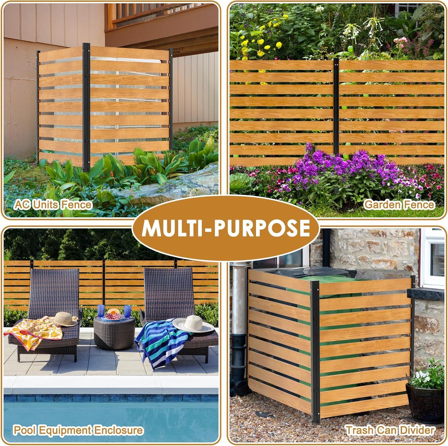 NAIZEA Air Conditioner Fence Outdoor Privacy Fence Screen, Pool Equipment Enclosure Trash Can Enclosure Metal Stake Wood Fence Panels for Outside 38" W x 42" H, 2 Panels