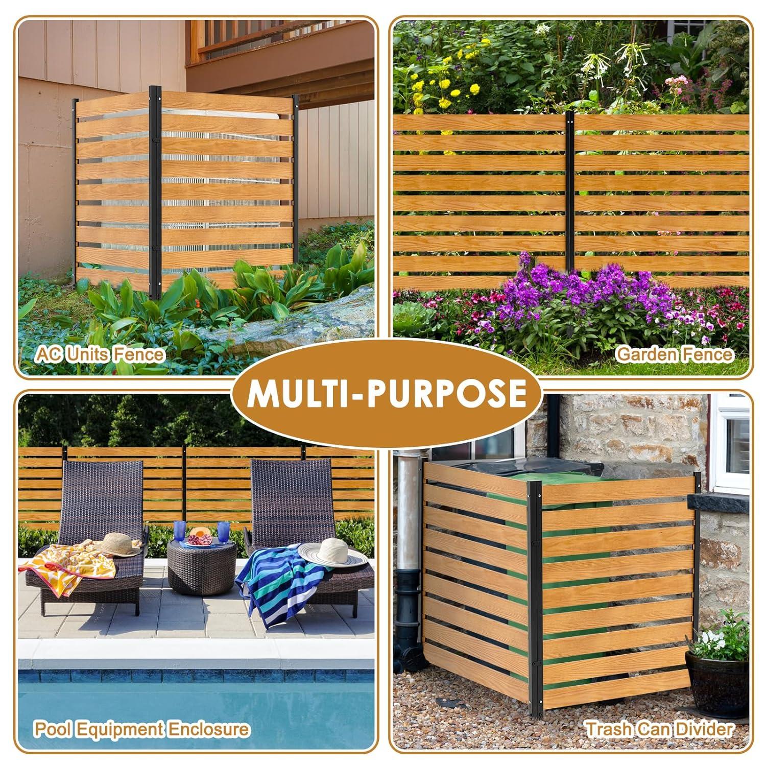 NAIZEA Air Conditioner Fence Outdoor Privacy Fence Screen, Pool Equipment Enclosure Trash Can Enclosure Metal Stake Wood Fence Panels for Outside 38" W x 42" H, 2 Panels