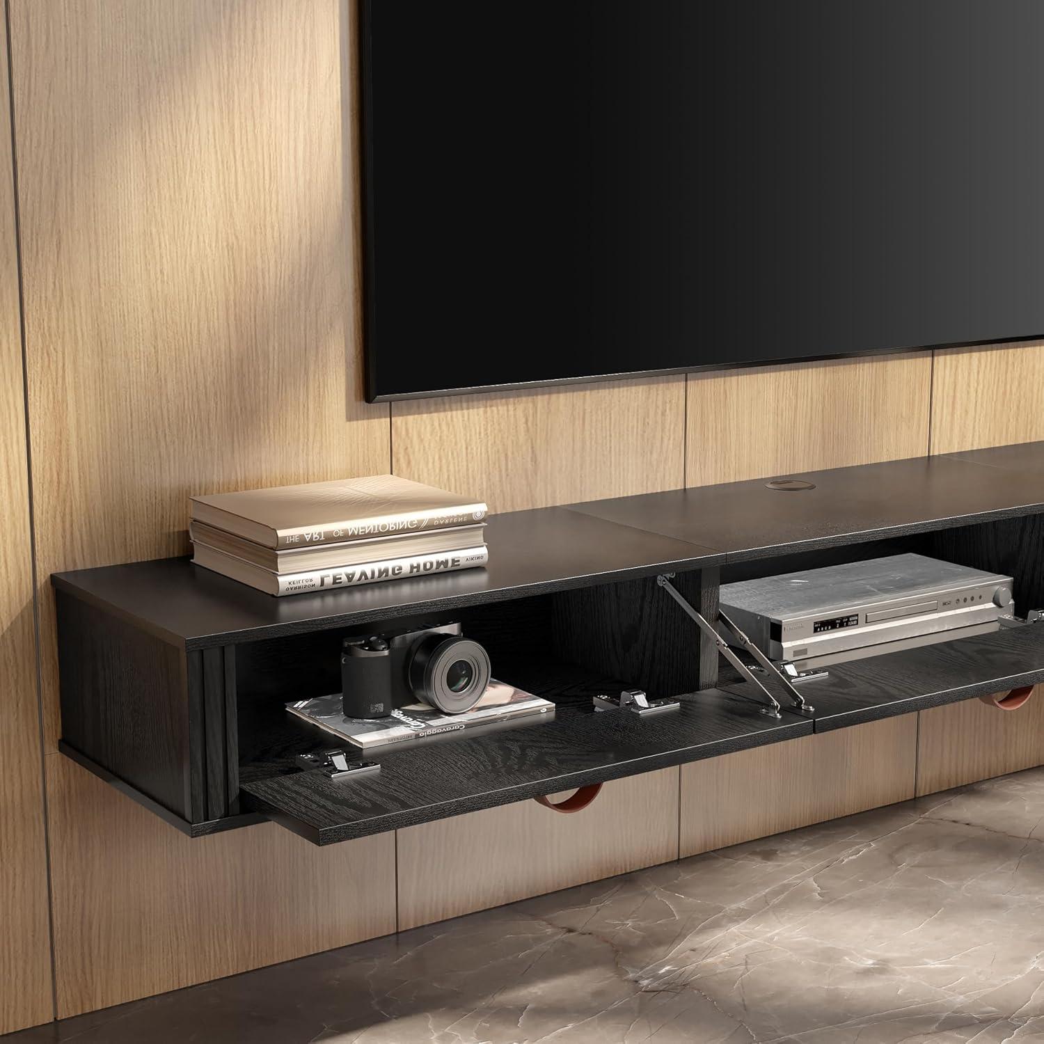 WAMPAT 70 inch Floating TV Shelf for Under TV, Floating TV Stand for 75 TVs, Wall Mount Media Console TV Stand with Storage for Living Room,Bedroom, Black