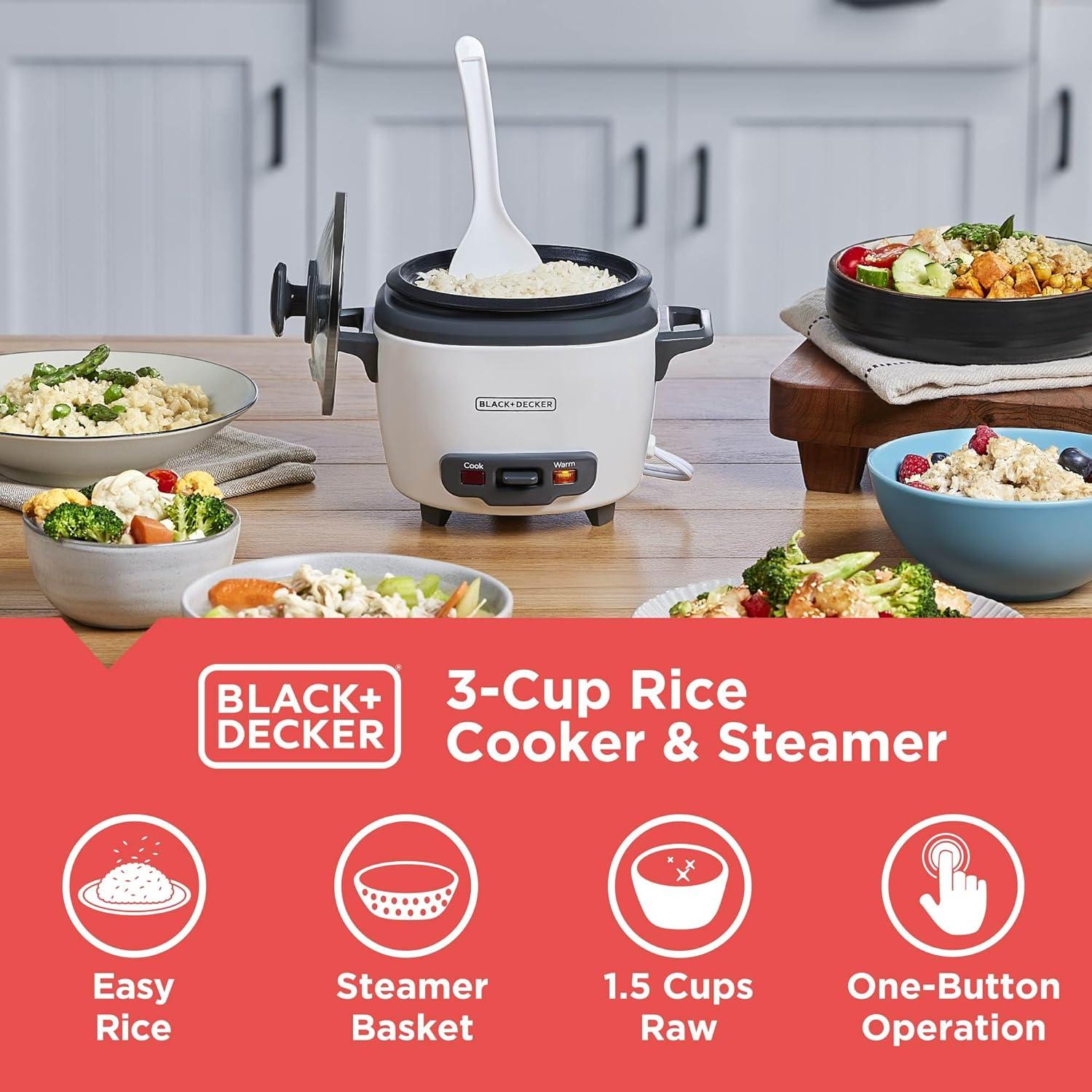 BLACK+DECKER BLACK+DECKER, Rice Cooker, Uncooked Rice, Steaming Basket, Removable Non-Stick Bowl, One Touch