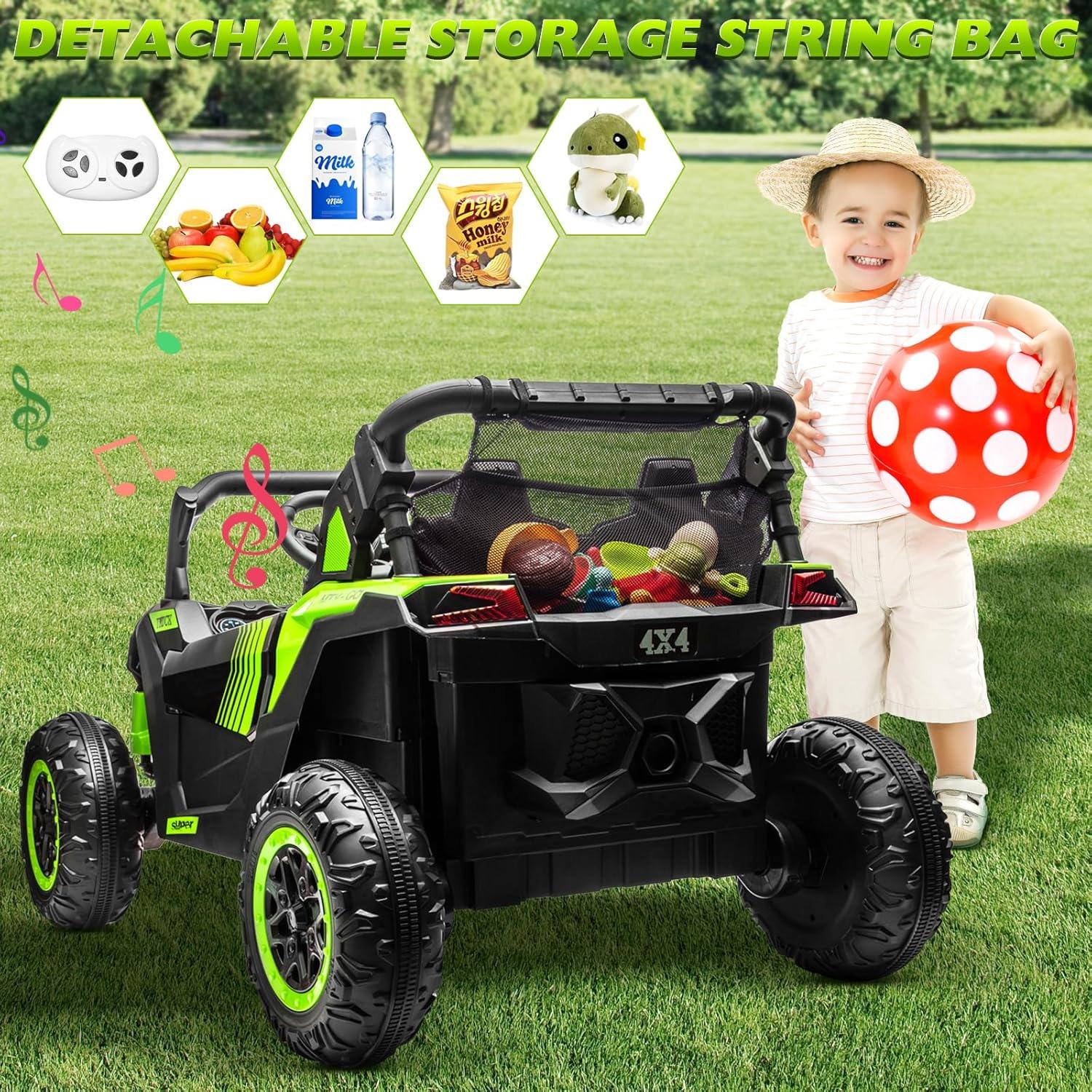 24V Ride on Car 2 Seater Ride on UTV 4X4 Off-Road UTV for Kids 4X200W Powerful Motor Kids' Electric Vehicles with Remote Control, Spring Suspension, Led Light, Bluetooth Music, Green