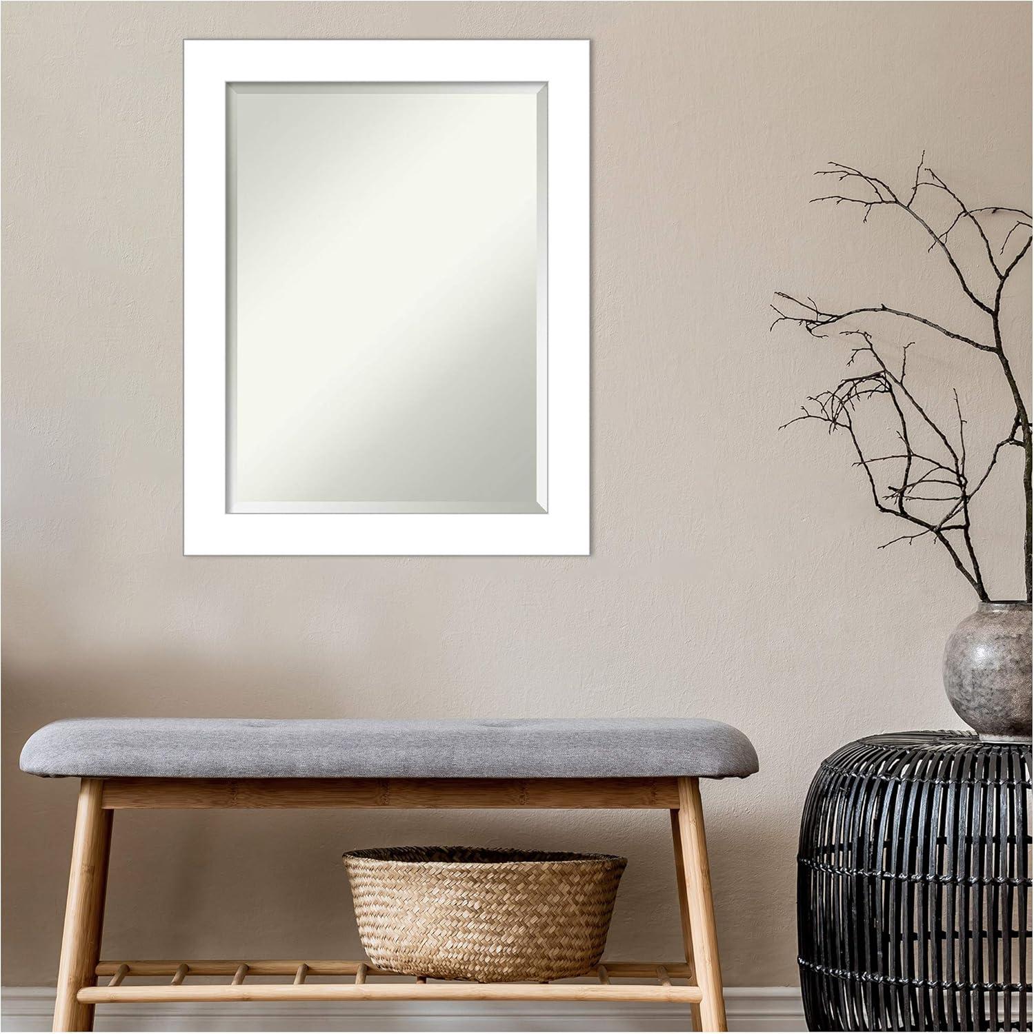 22" x 28" Wedge Framed Bathroom Vanity Wall Mirror White - Amanti Art: Modern, Satin Finish, No Assembly Required