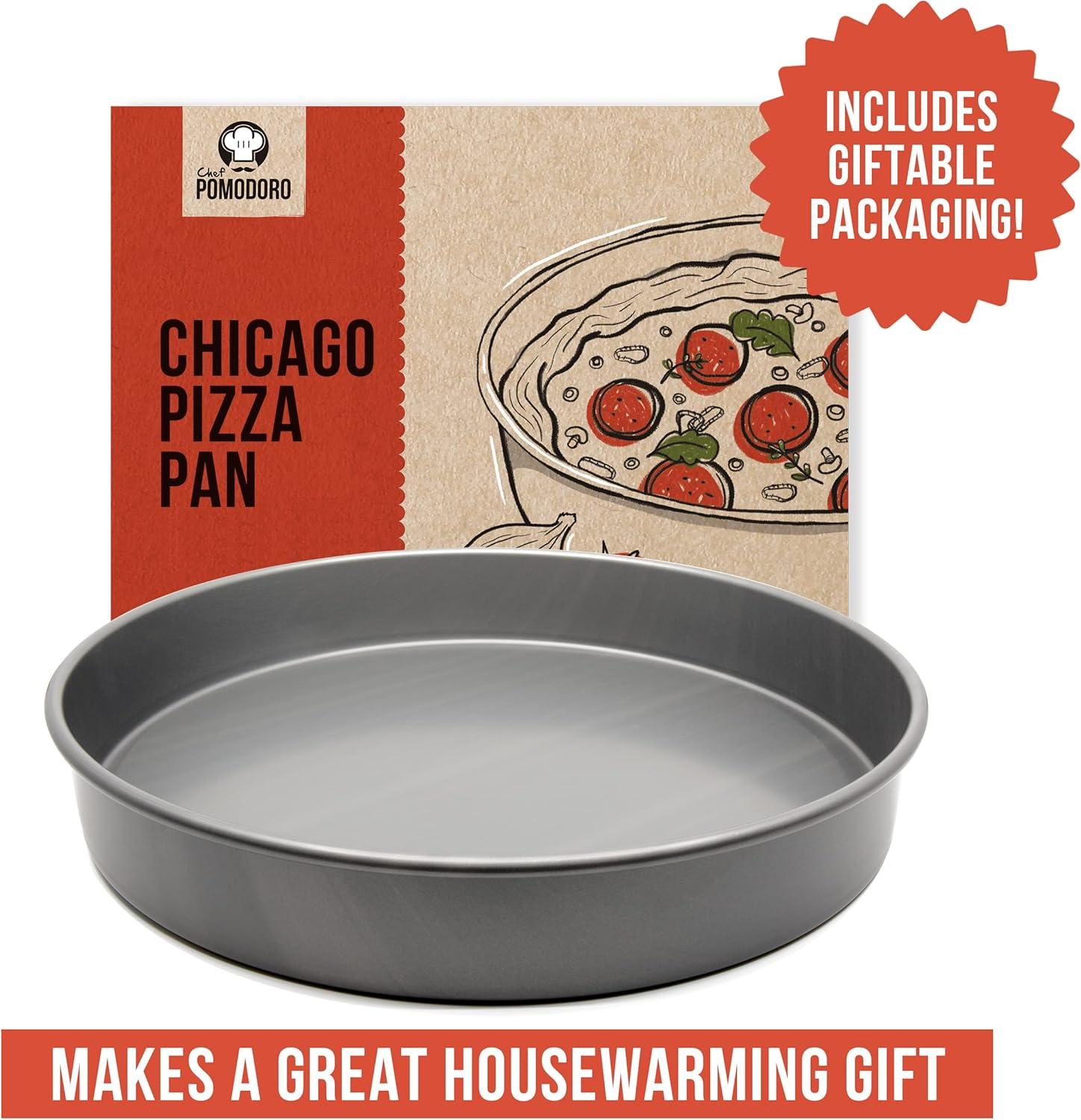 Chef Pomodoro Chicago Deep Dish Pizza Pan 12", Hard Anodized Aluminum