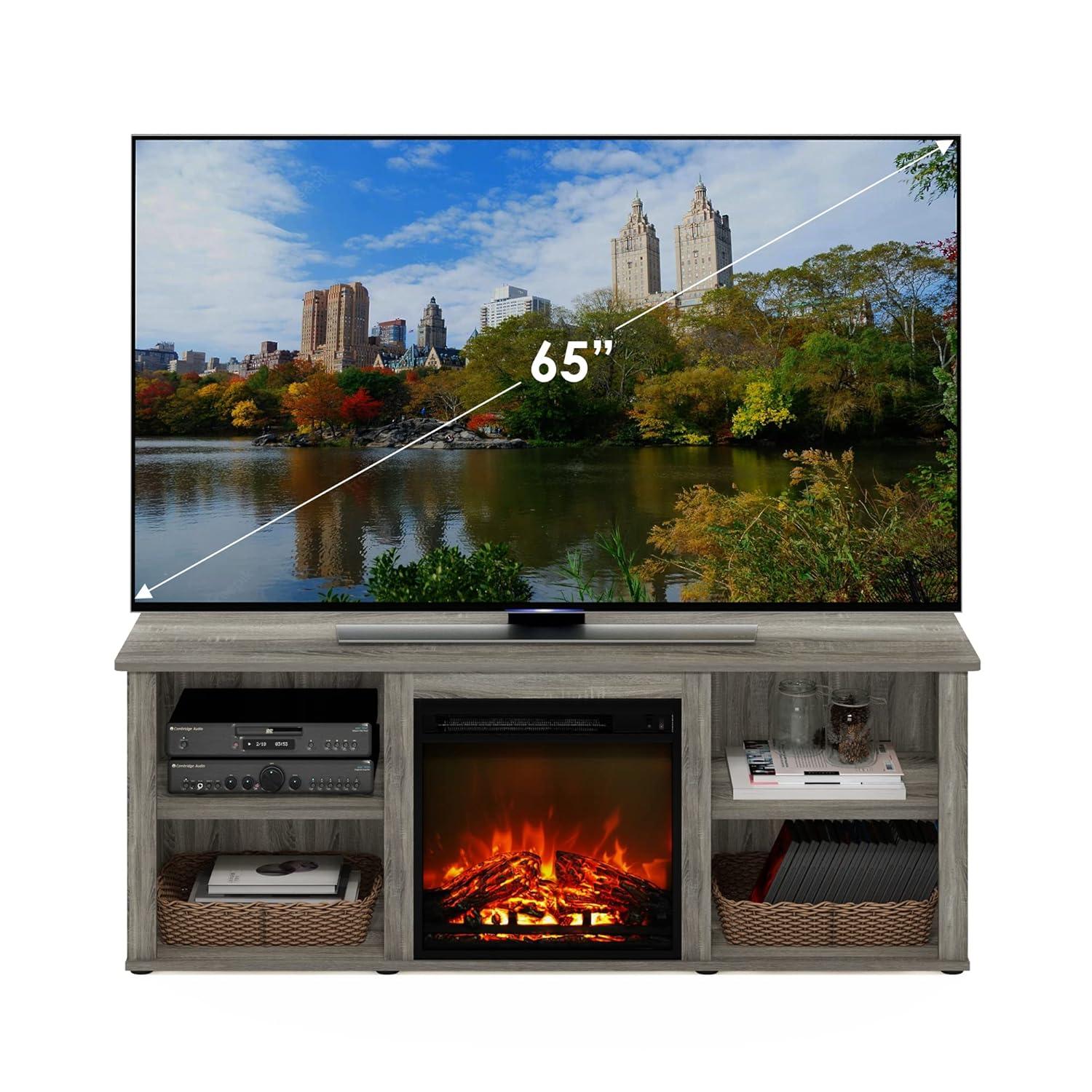 Furinno Montale 60 Inch TV Stand with Fireplace, French Oak Grey