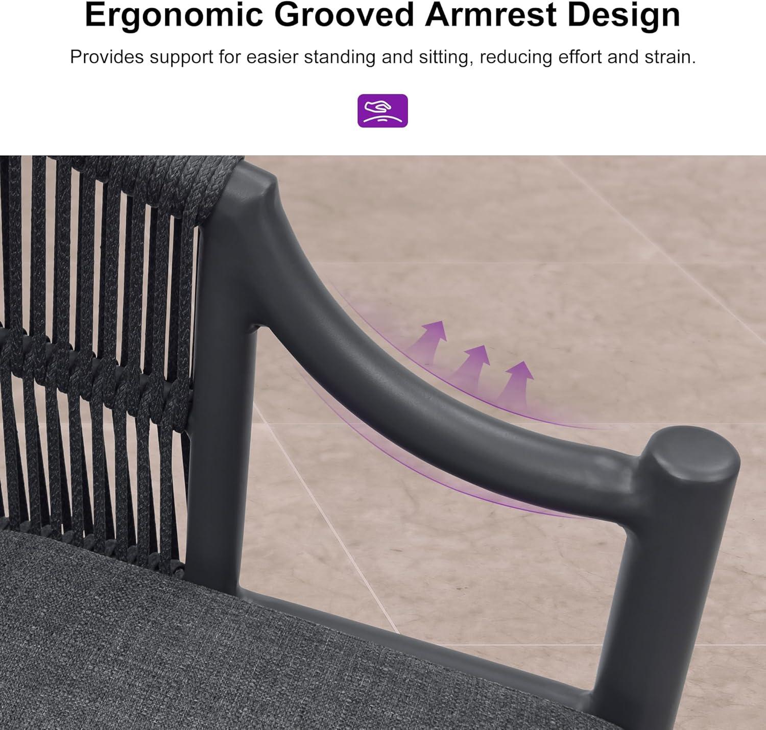 PURPLE LEAF Patio Bar Stools Set of 2 Outdoor Wicker Modern High Bar Chairs Metal Cushioned Barstools with Backs and Ergonomic Armrest for Balcony Garden Indoor Kitchen Island, Gray