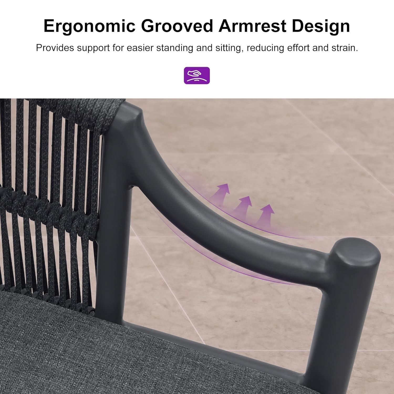 PURPLE LEAF Patio Bar Stools Set of 2 Outdoor Wicker Modern High Bar Chairs Metal Cushioned Barstools with Backs and Ergonomic Armrest for Balcony Garden Indoor Kitchen Island, Gray