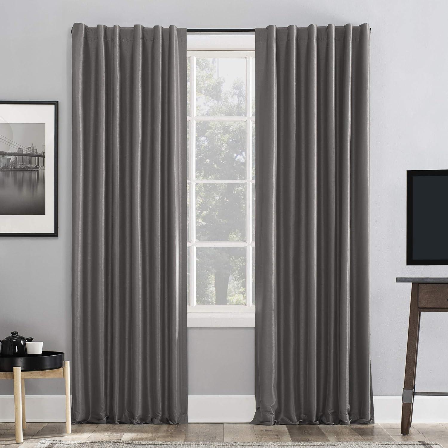 Faux Dupioni Silk Thermal Extreme 100% Blackout Back Tab Curtain Panel