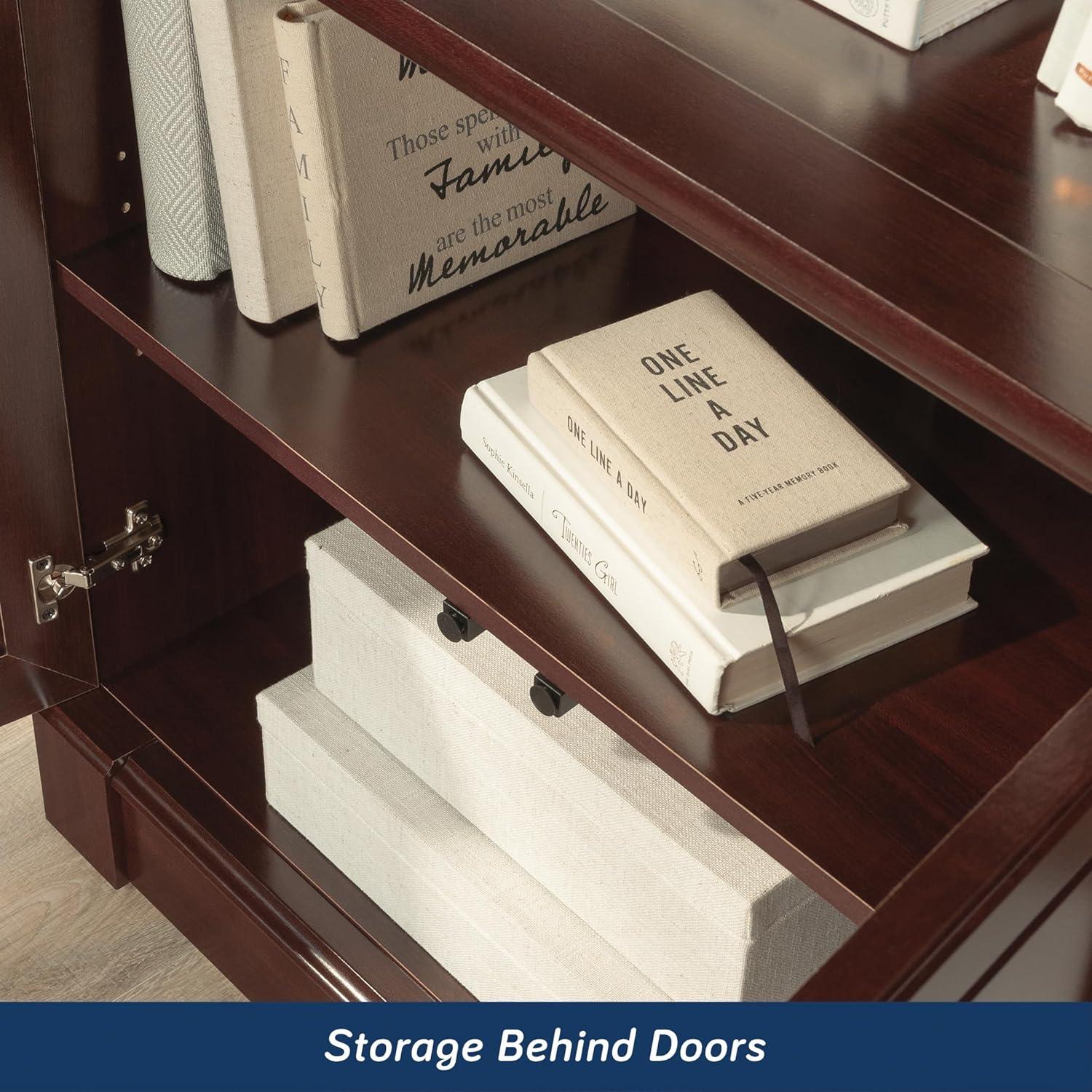 72" Palladia Library with Doors Select Cherry Red - Sauder: MDF Construction, Laminate Surface, Classic Design