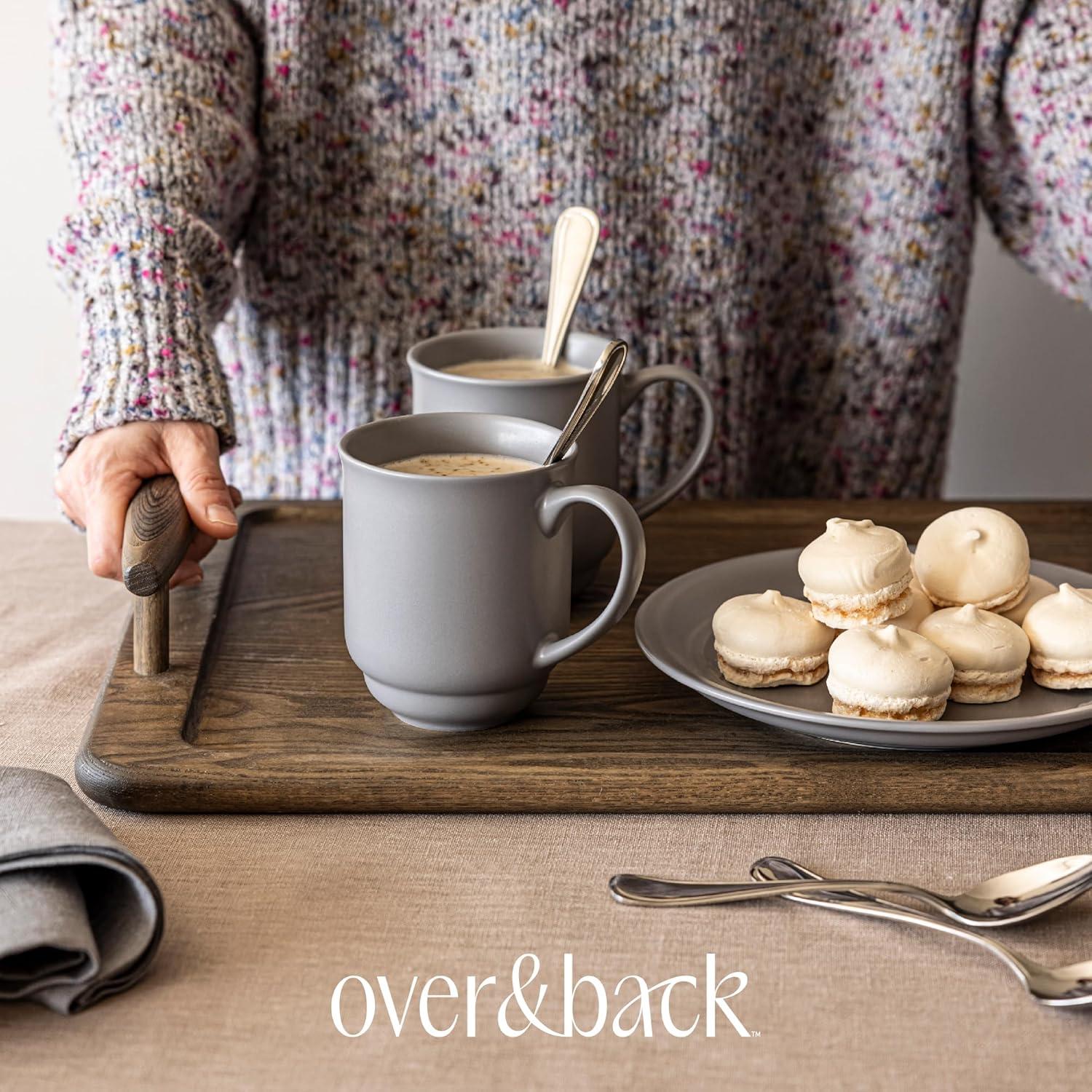 over&back Rimmed 16oz Semi-Matte Hand-Finished Stoneware Mugs, Set of 4