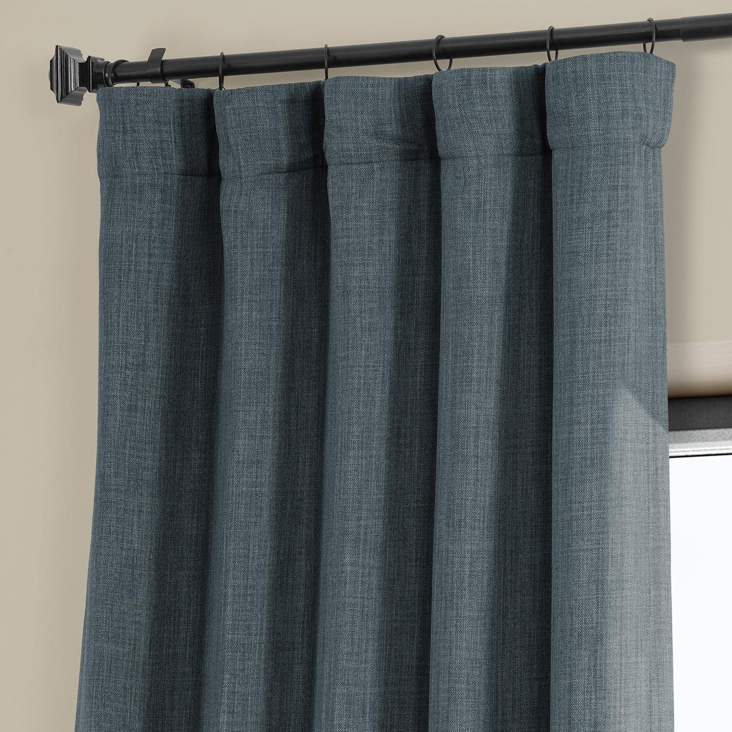 HPD Half Price Drapes Reverie Blue Faux Linen Room Darkening Curtains for Bedroom & Living Room Curtains (1 Panel), Door & Window Curtains 84 inches long, Rod Pocket Curtains & drapes, 50W X 84L