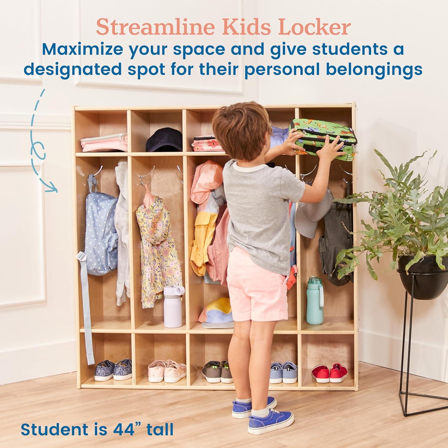 ECR4Kids Streamline 5-Section Coat Locker, Classroom Furniture, Natural