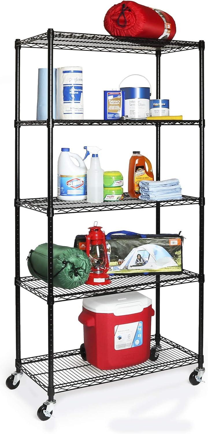 36" W 5-Tier NSF-Certified Steel Shelving with Wheels