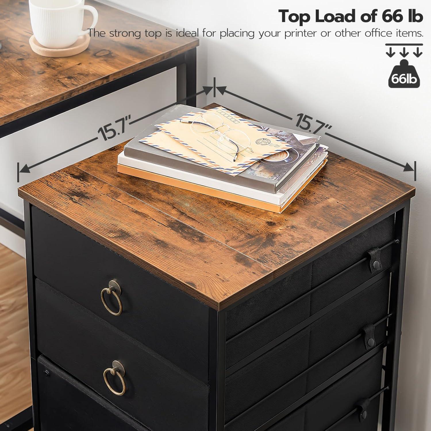 Rustic Brown and Black 3-Drawer Mobile Lockable Filing Cabinet