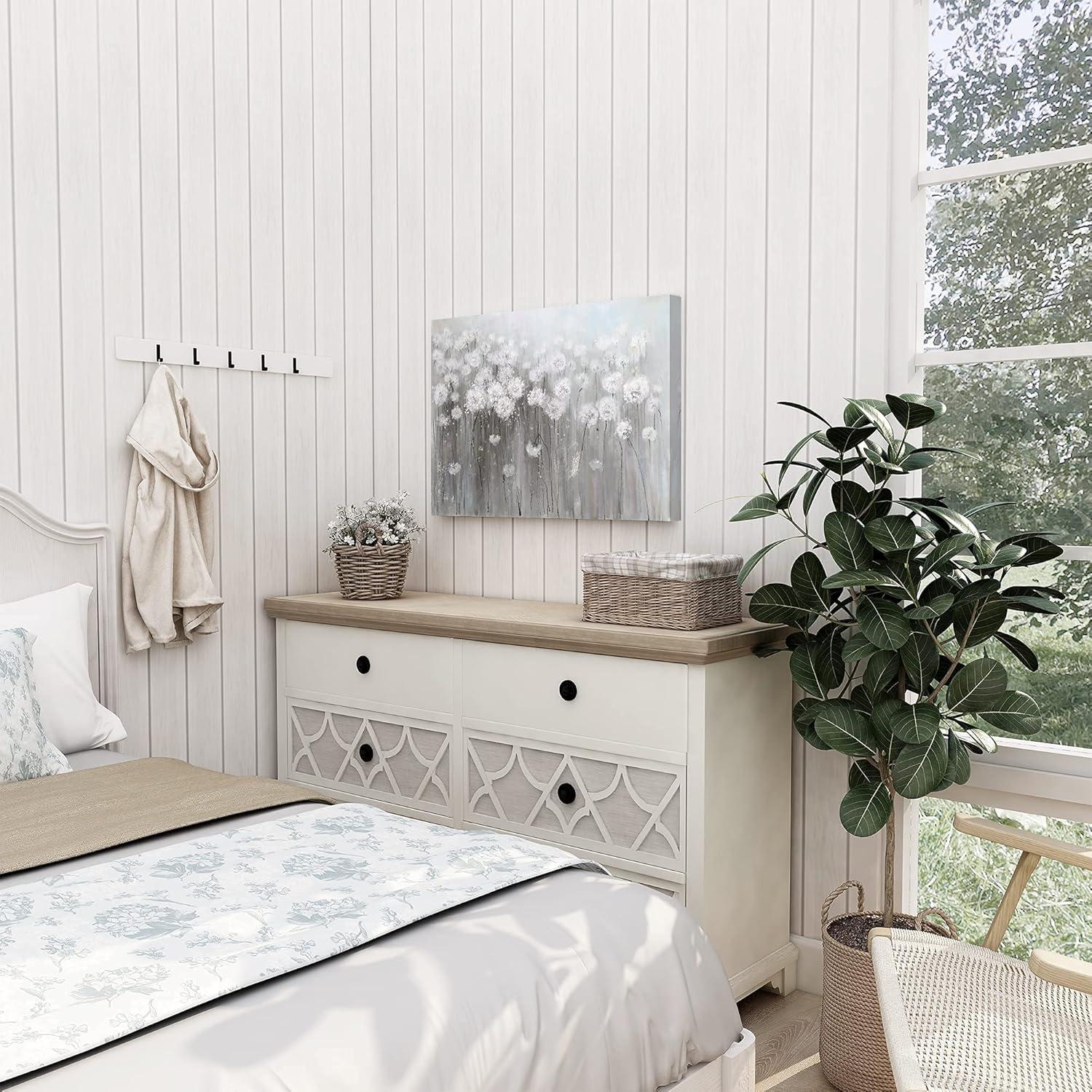 lamplig Wall Art Grey and White Flowers Modern Farmhouse Paintings Botanical Blossom Dandelion Pictures Artwork Floral Canvas Prints Living Room Bedroom Bathroom Home Decoration 16 x 24 Inch