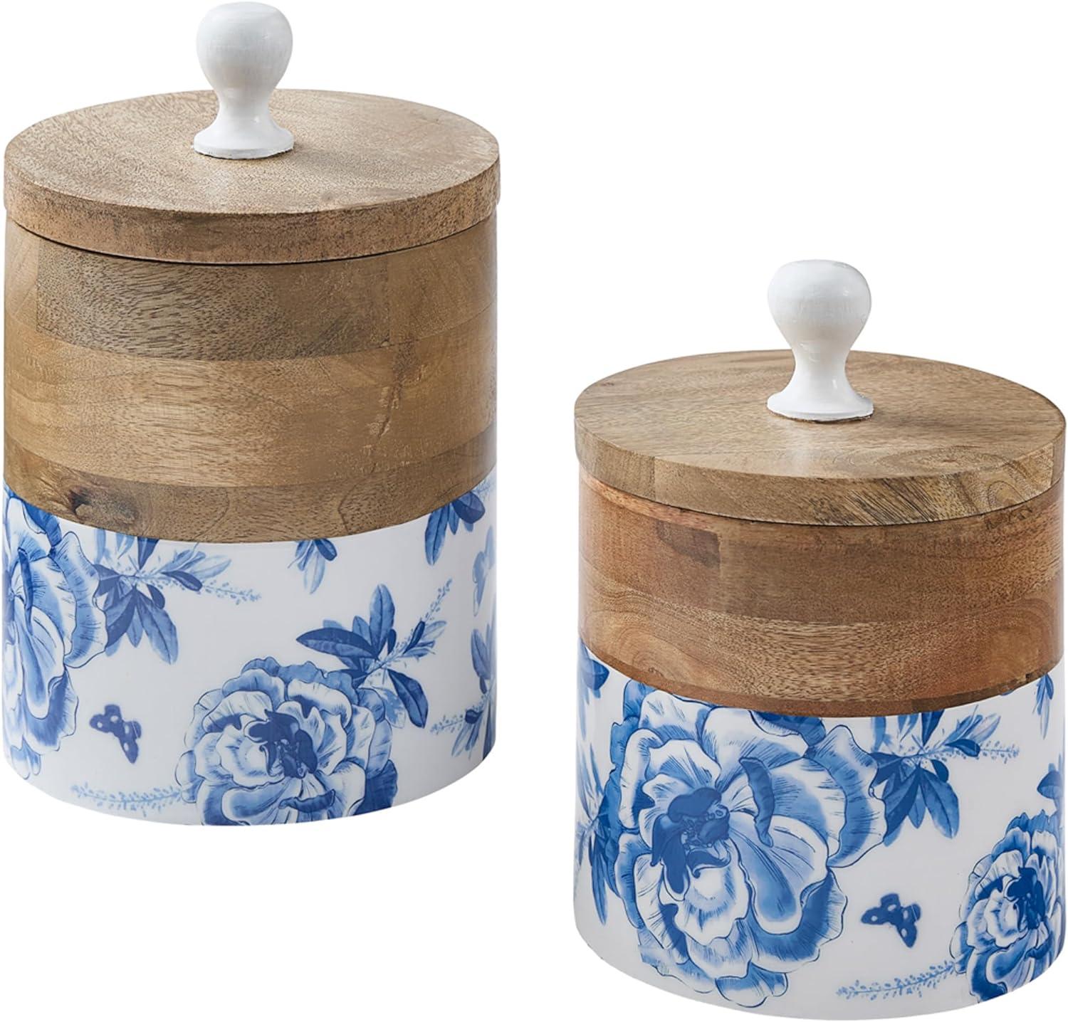 Blue Floral and Butterfly Mango Wood Canister Set