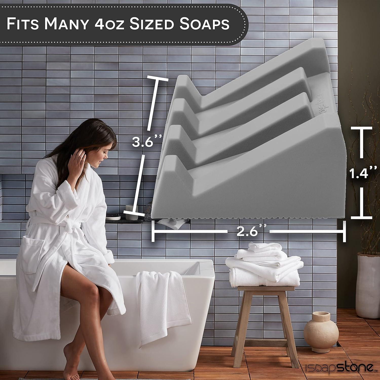 iSoapStone Premium Self-Draining Silicone Soap Dish: Waterfall Bar Holder Tray with Drain Saver, Anti-Slip Kitchen & Bathroom Accessory for Sponges and Bar Soaps - Patent-Pending Design (Light Grey)