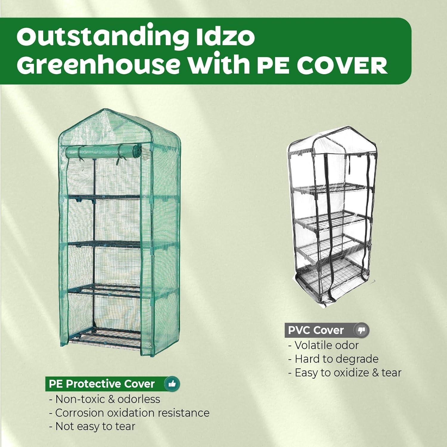 Compact Green Polyethylene 4-Tier Roll-Up Door Greenhouse