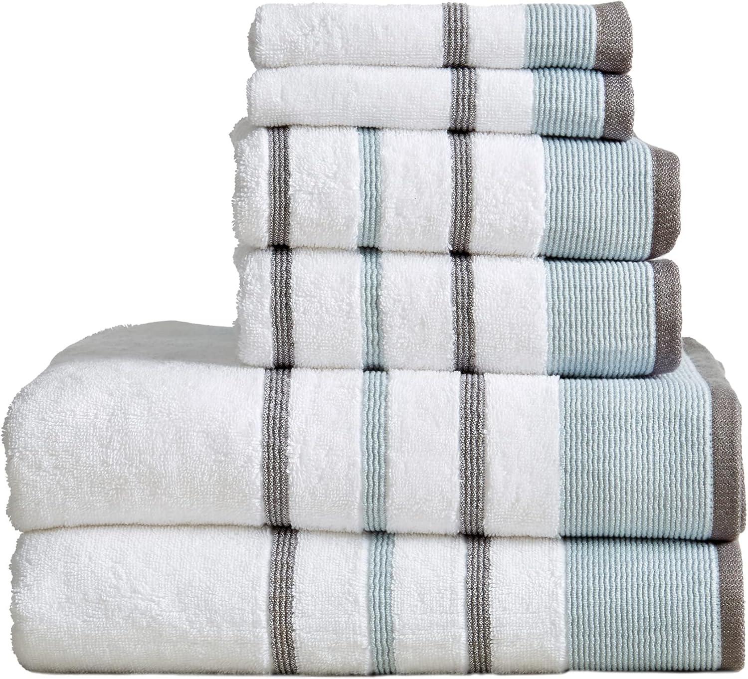 Combed Cotton Decorative Quick-Dry Towel Set (6 Piece Set, Eucalyptus / Grey)