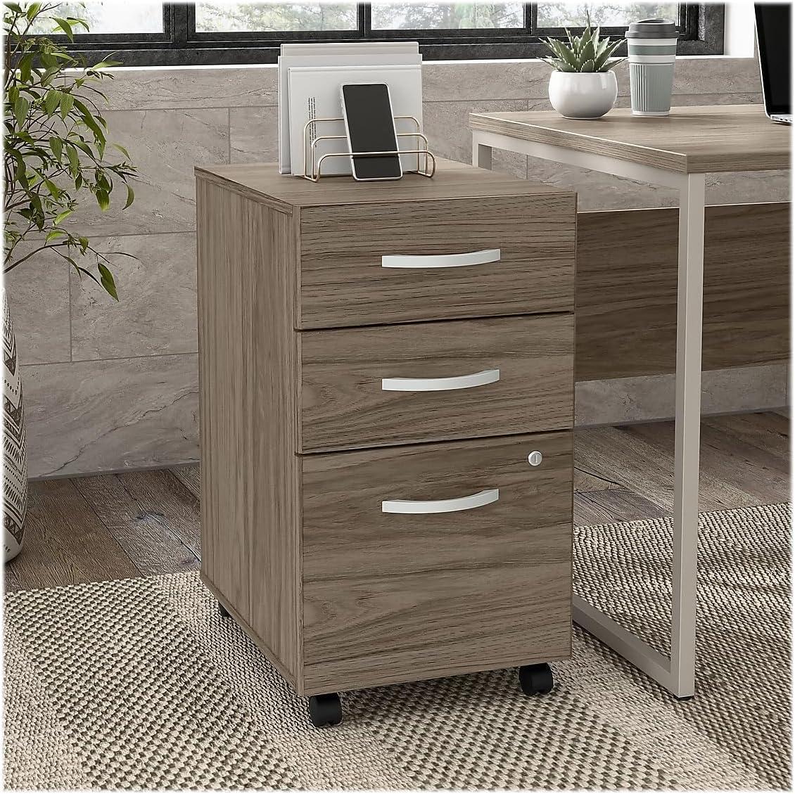 Hybrid 3 Drawer Mobile File Cabinet in Modern Hickory - Engineered Wood