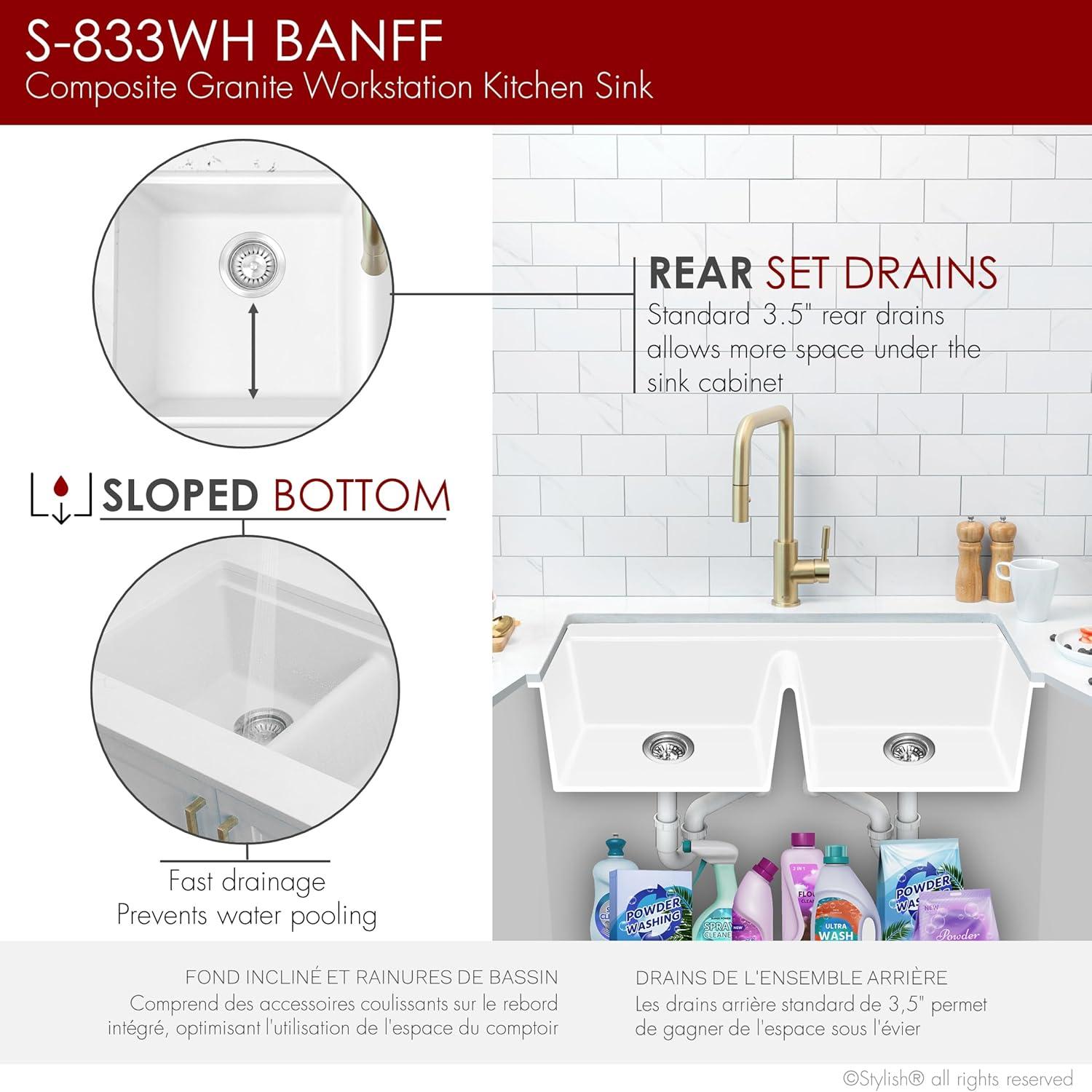 Stylish Pietra Dual-Mount 33" Composite Granite Double Bowl Kitchen Sink