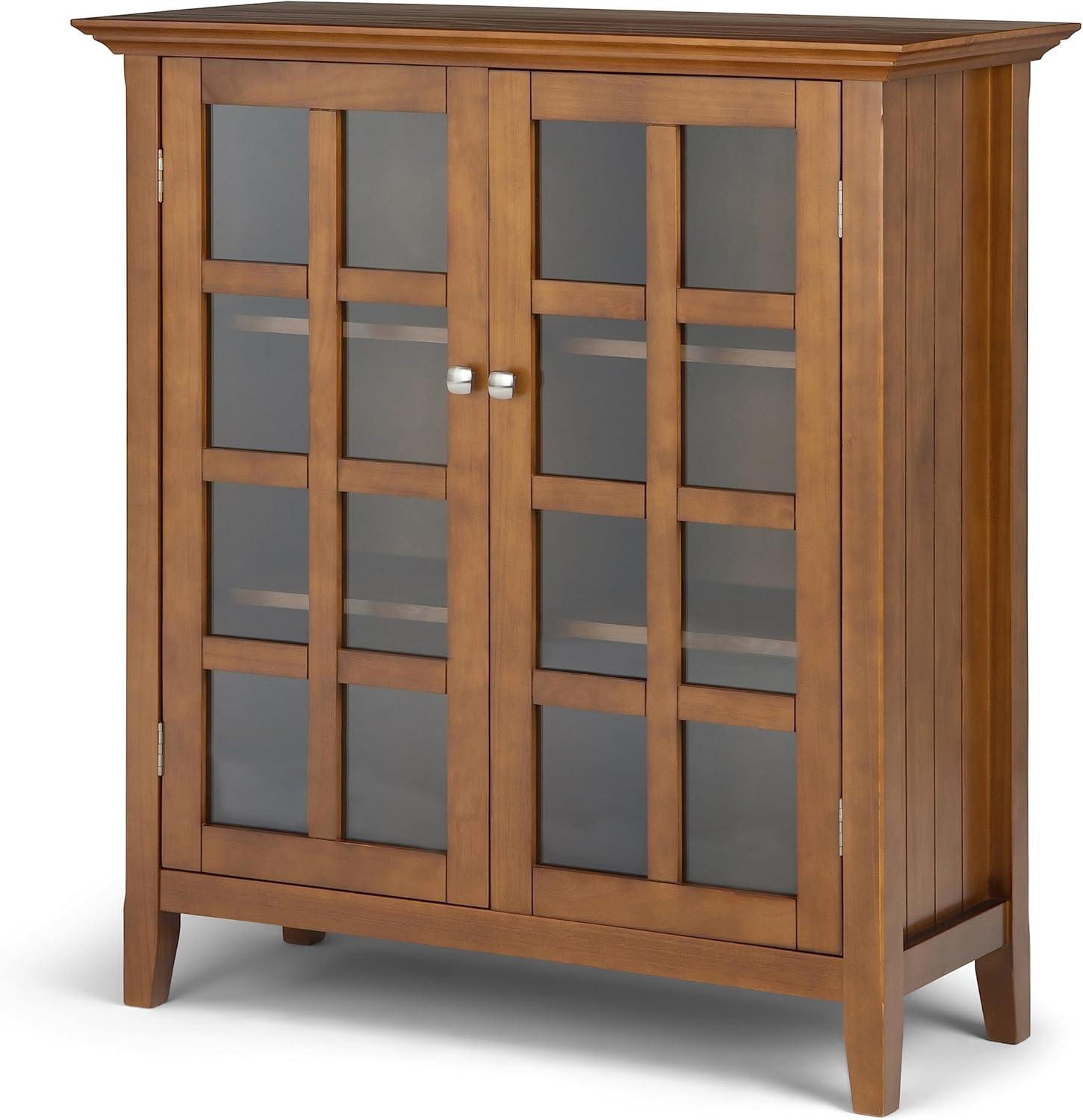 Simpli Home Acadian Solid Wood Shelf Storage Cabinet with Glass Doors and Adjustable Shelves