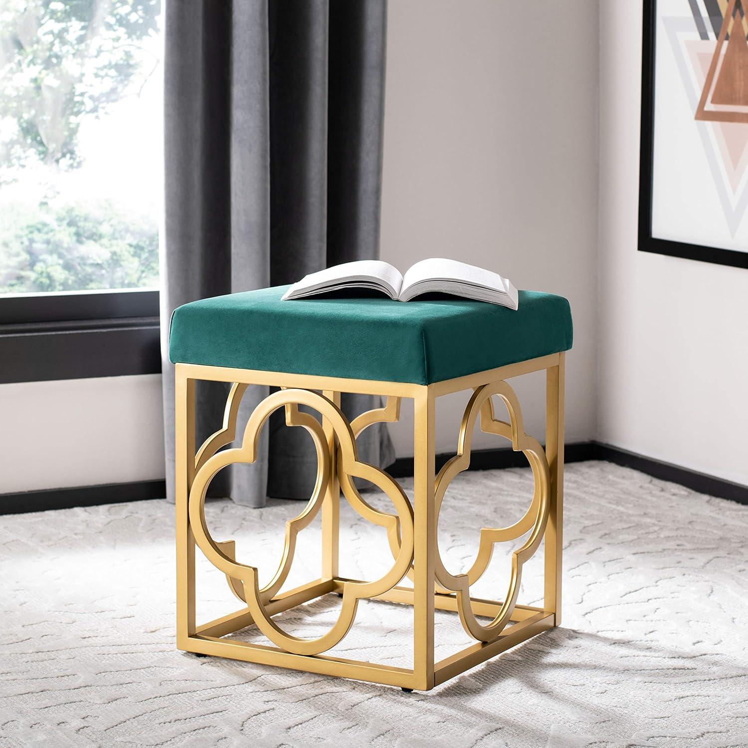 Fleur Square Ottoman - Navy/Gold - Safavieh