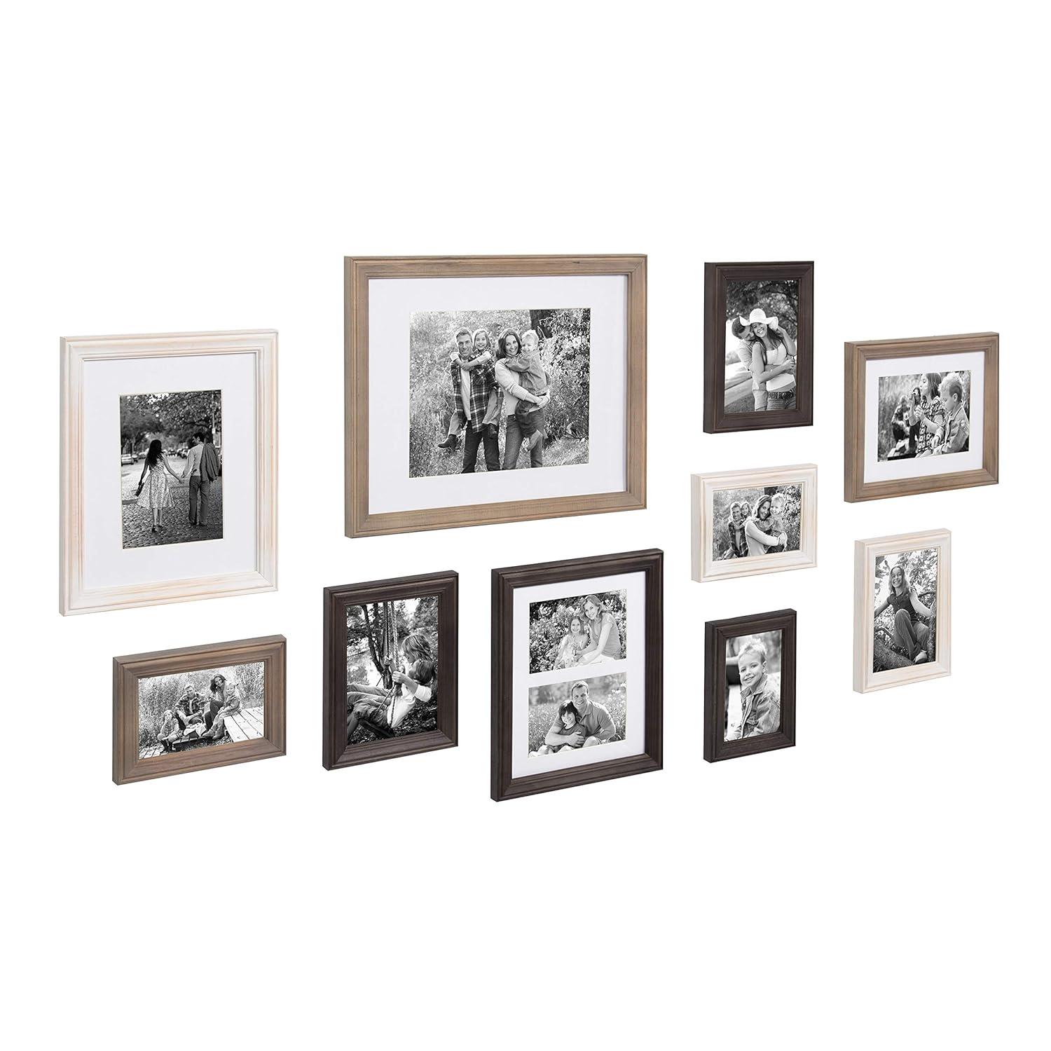 10pc Bordeaux Frame Box Set White/Black/Natural Wood - Kate and Laurel: Wall Gallery Kit, Multi-Size Display