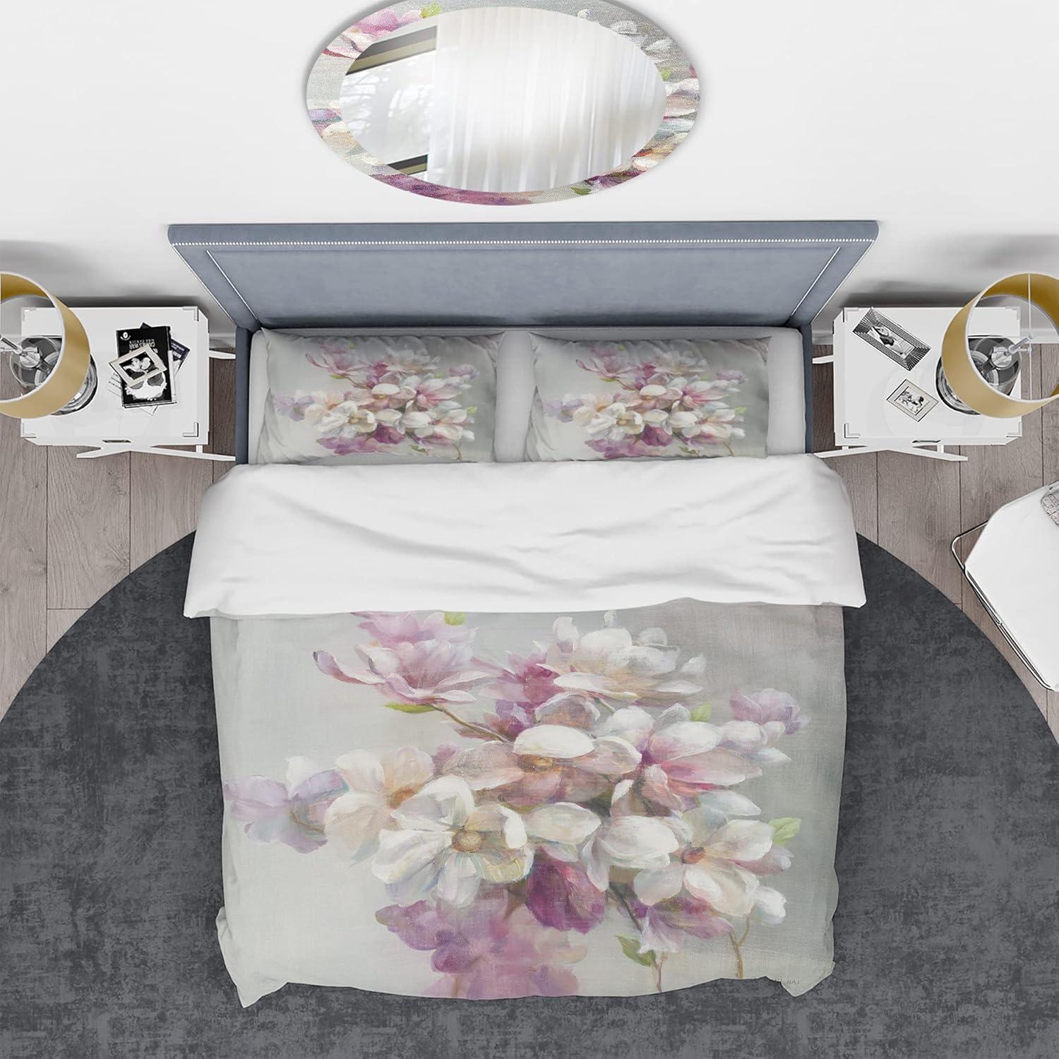 Designart 'Pink Magnolia Flowers' Shabby Duvet Cover Set