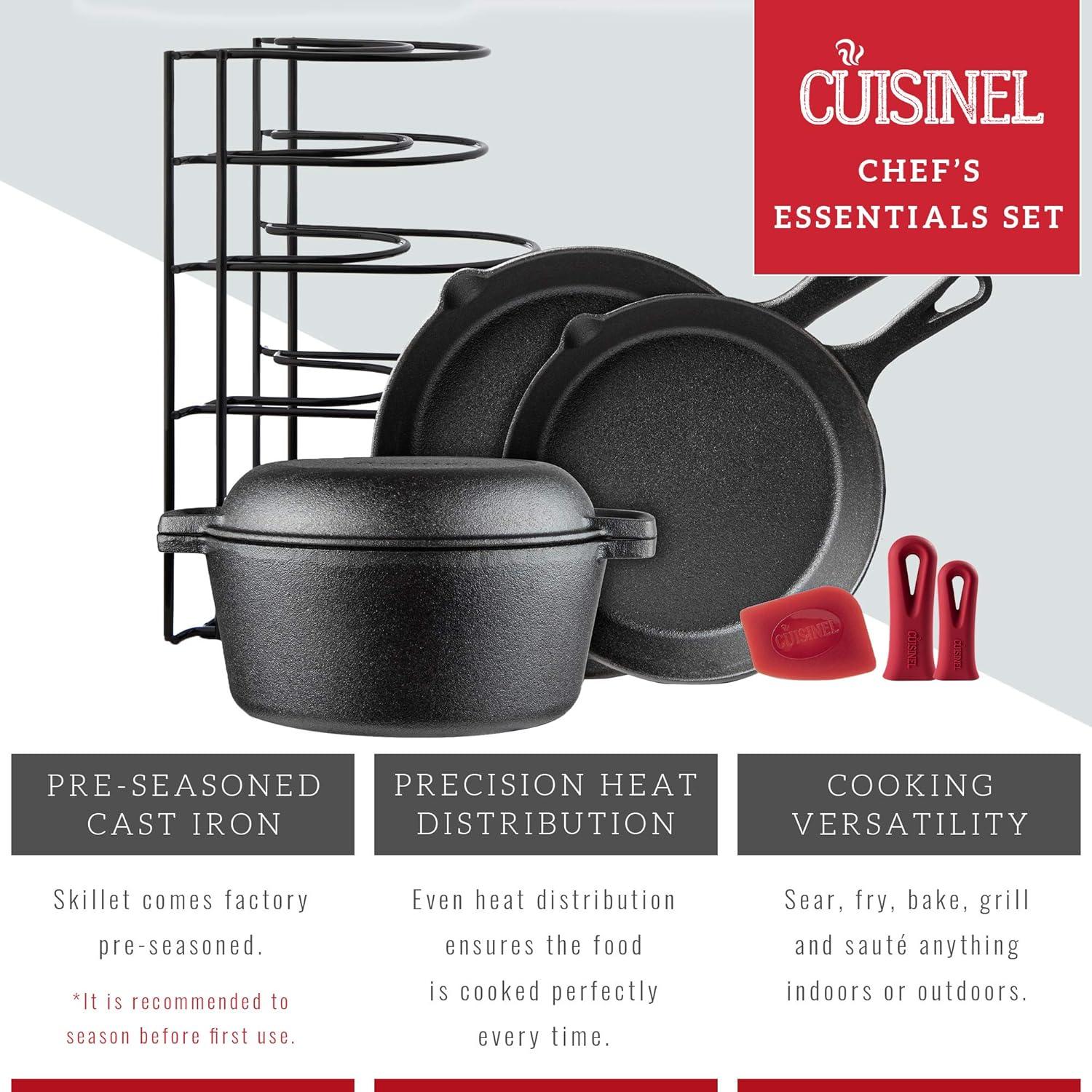 Cuisinel Cast Iron Cookware Set - Complete Pre-Seasoned Kit