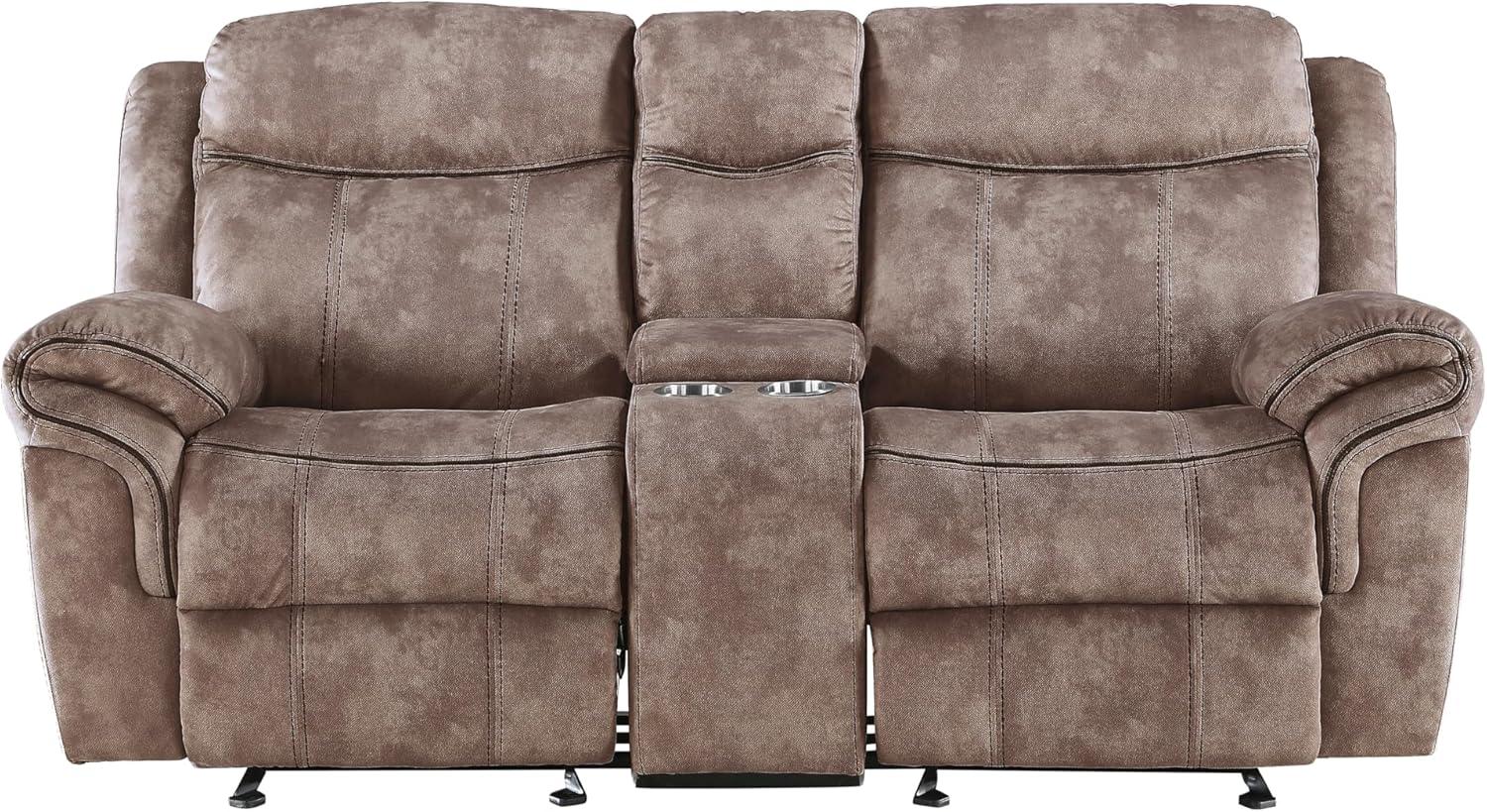 Gray Velvet Tufted Reclining Loveseat with Storage and Cup Holder