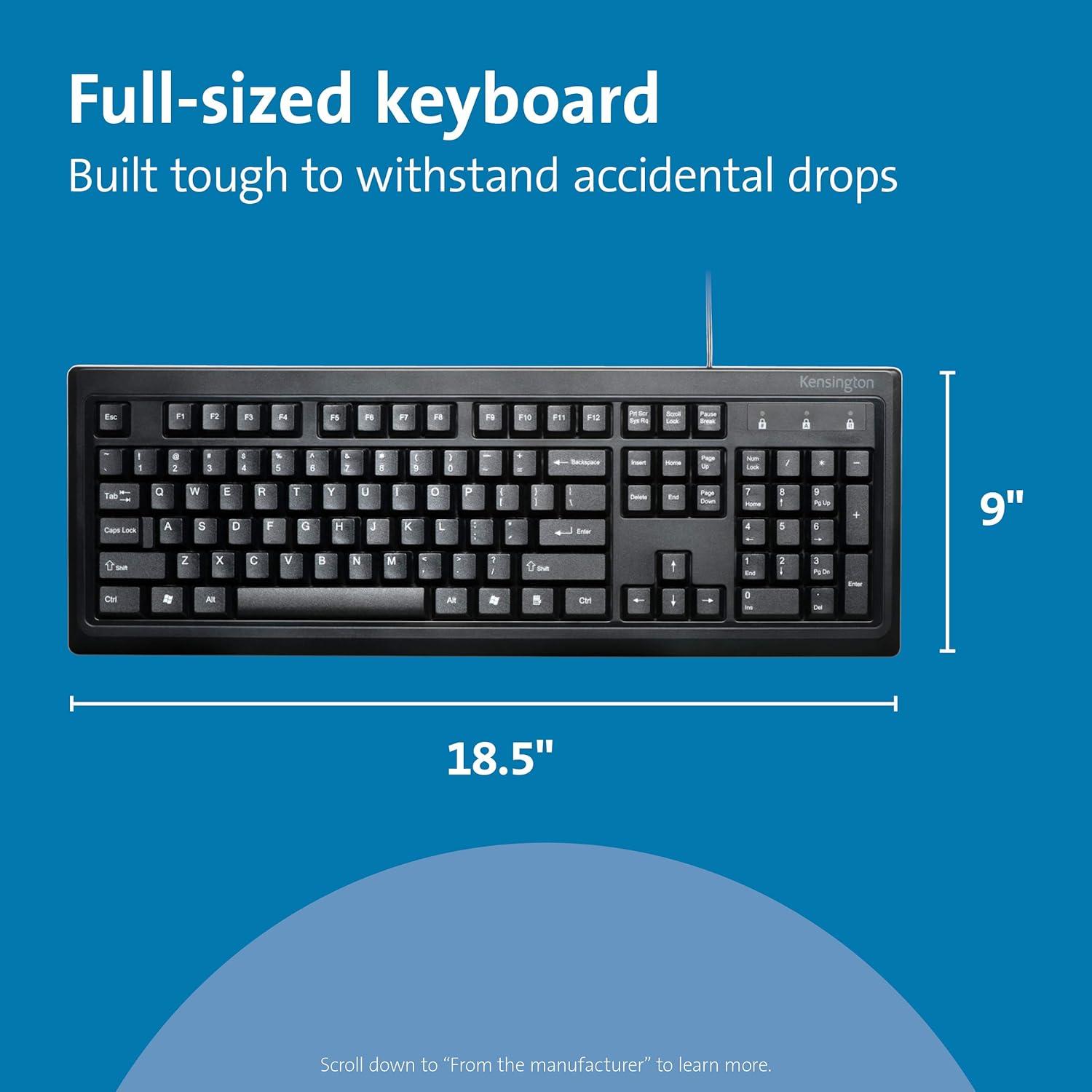 Kensington Keyboard & Mouse - USB, PS/2 Cable Keyboard - 104 Key - English (US) - Black - USB, PS/2 Cable Mouse - Optical - 3 Button - Scroll Wheel