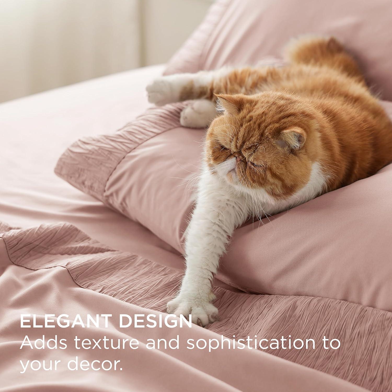 Bedsure California King Sheet Sets - 4 Pieces Soft Cal King Sheets - Breathable & Cooling - Hotel Luxury - Easy Care Polyester Microfiber Bedding for Women, Men, Dusty Pink