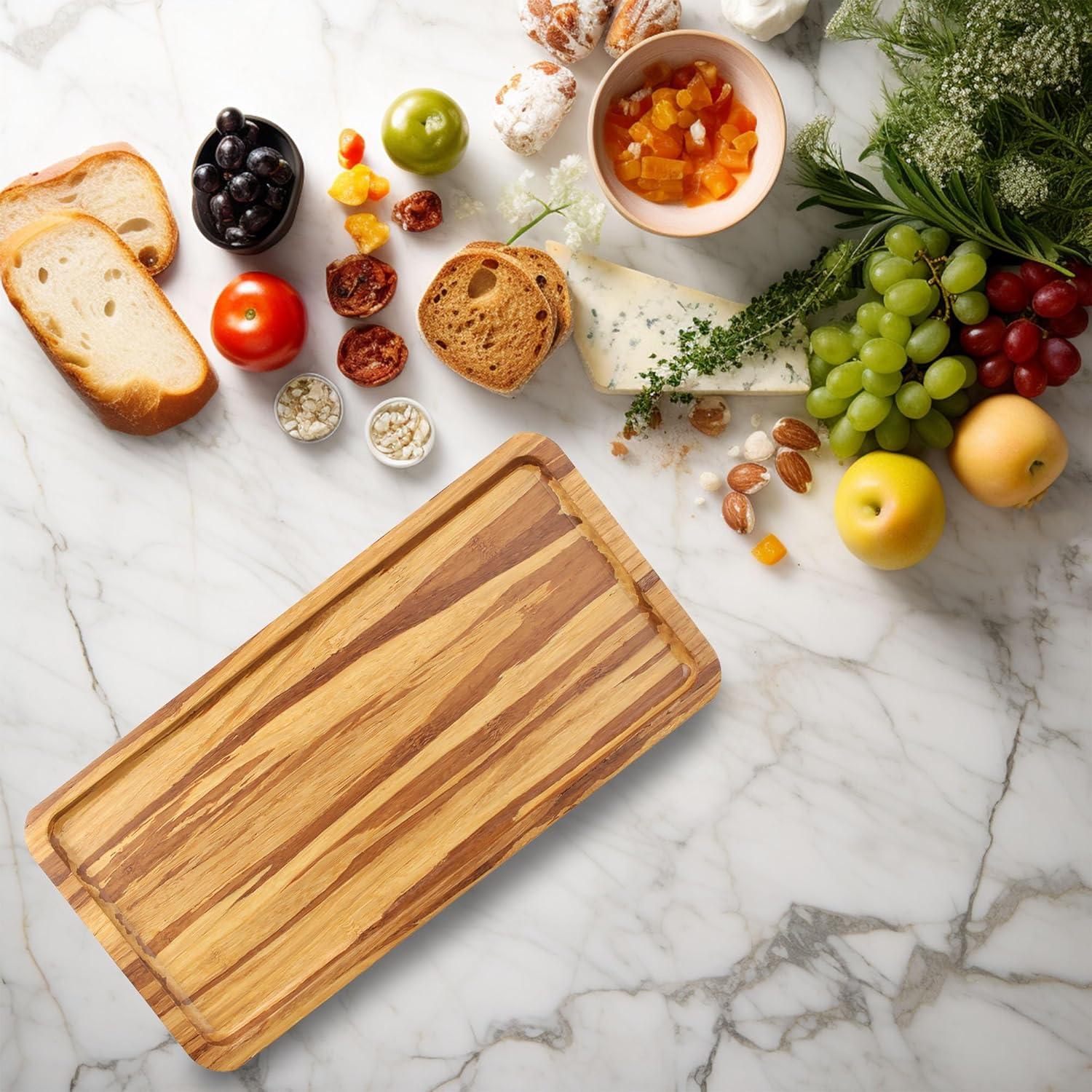 Rectangular Tiger Stripe Bamboo Serving Tray 11 x 5.5