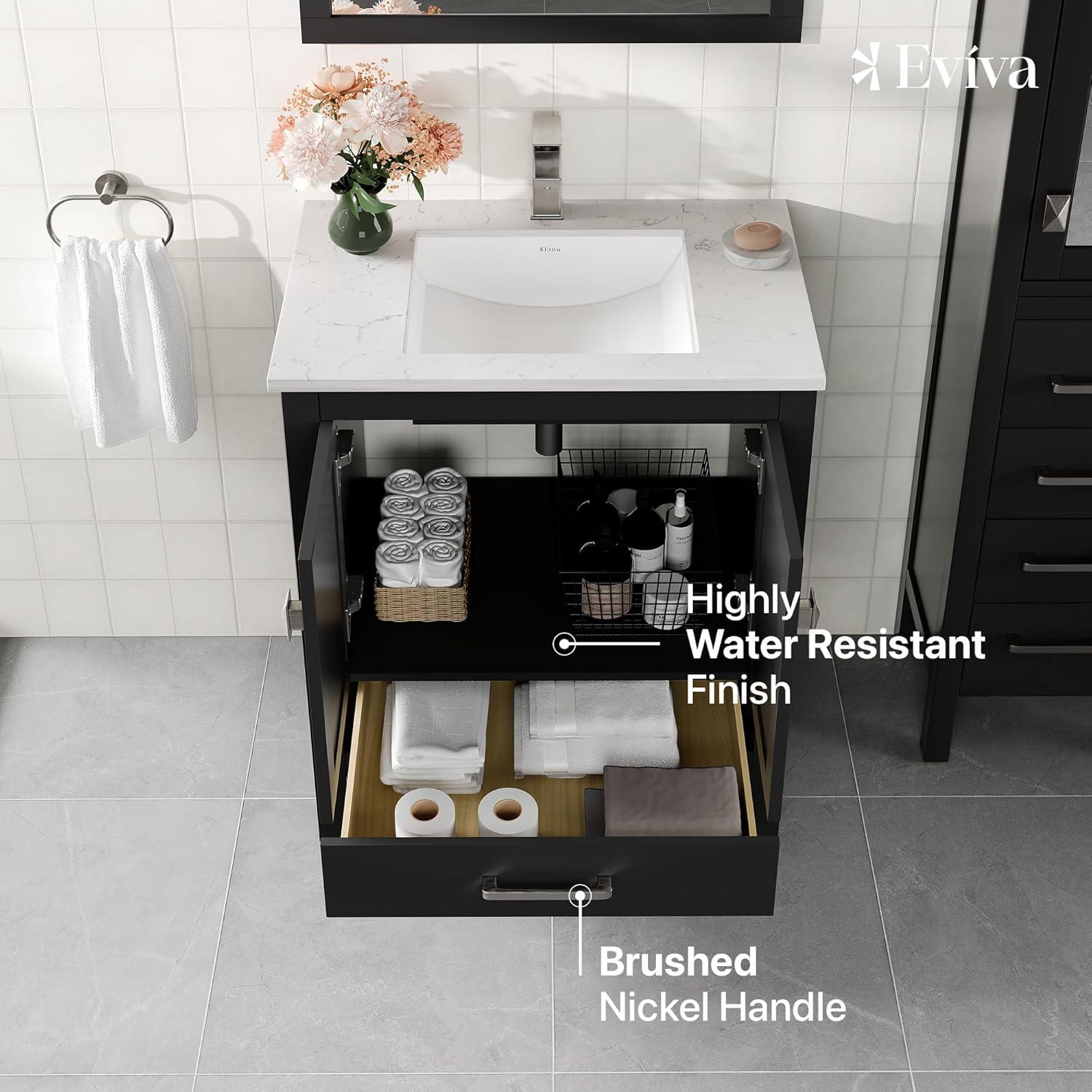 Eviva Aberdeen 30" Espresso Transitional Bathroom Vanity w/ White Carrara Top