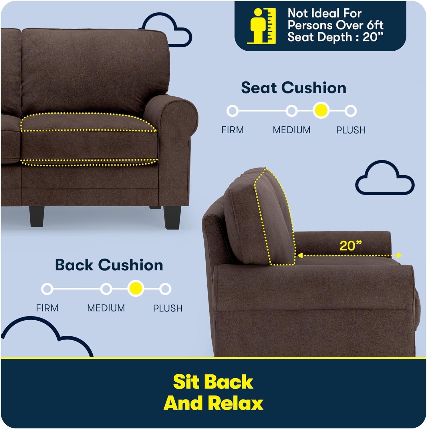 Serta Copenhagen 61" Rolled Arm Sofa, Easy Care Fabric, Soft Pillow Back, Pocket Coil Seat Cushions