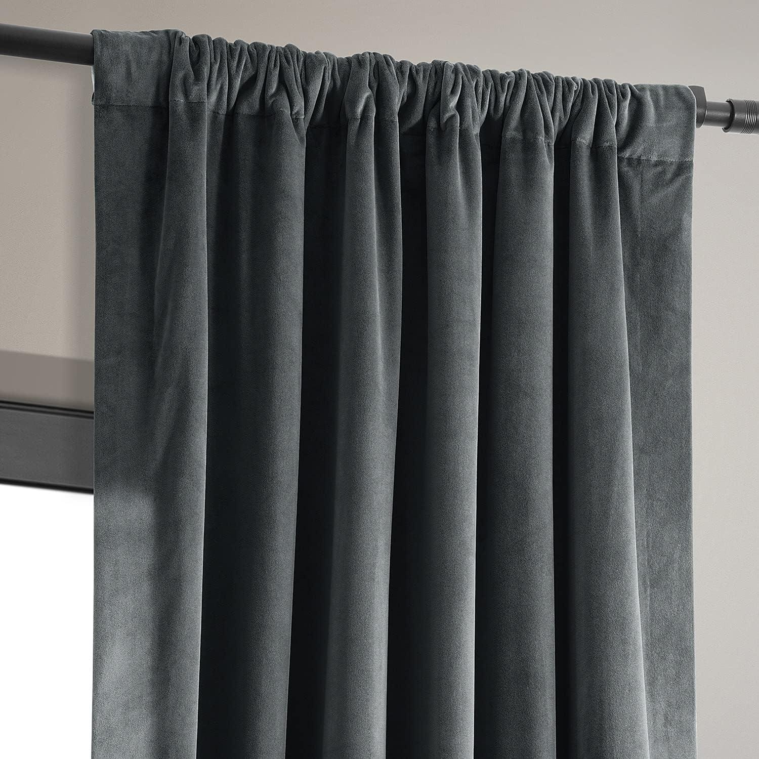 Half Price Drapes Signature Natural Grey Velvet Blackout Curtains For Bedrooms (1 Panel), 50WX 120L