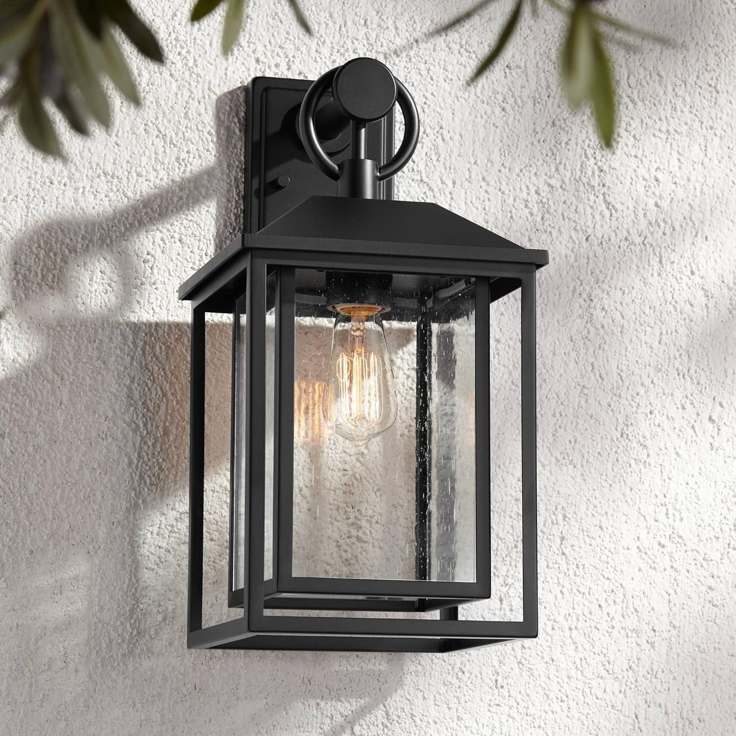 John Timberland Califa Mission Outdoor Wall Light Fixture Black Metal 18" Clear Seedy Glass for Post Exterior Barn Deck House Porch Yard Patio Home