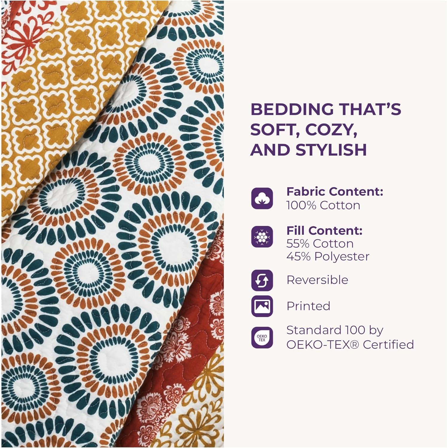 Bohemian 100% Cotton Reversible 3-Piece Quilt Set