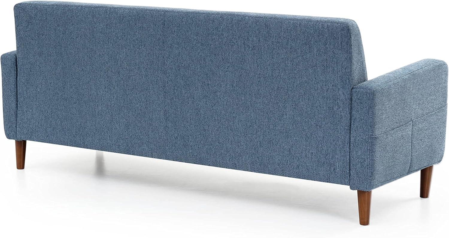 Heather Blue Tufted Linen Fabric Mid-Century Modern Sofa